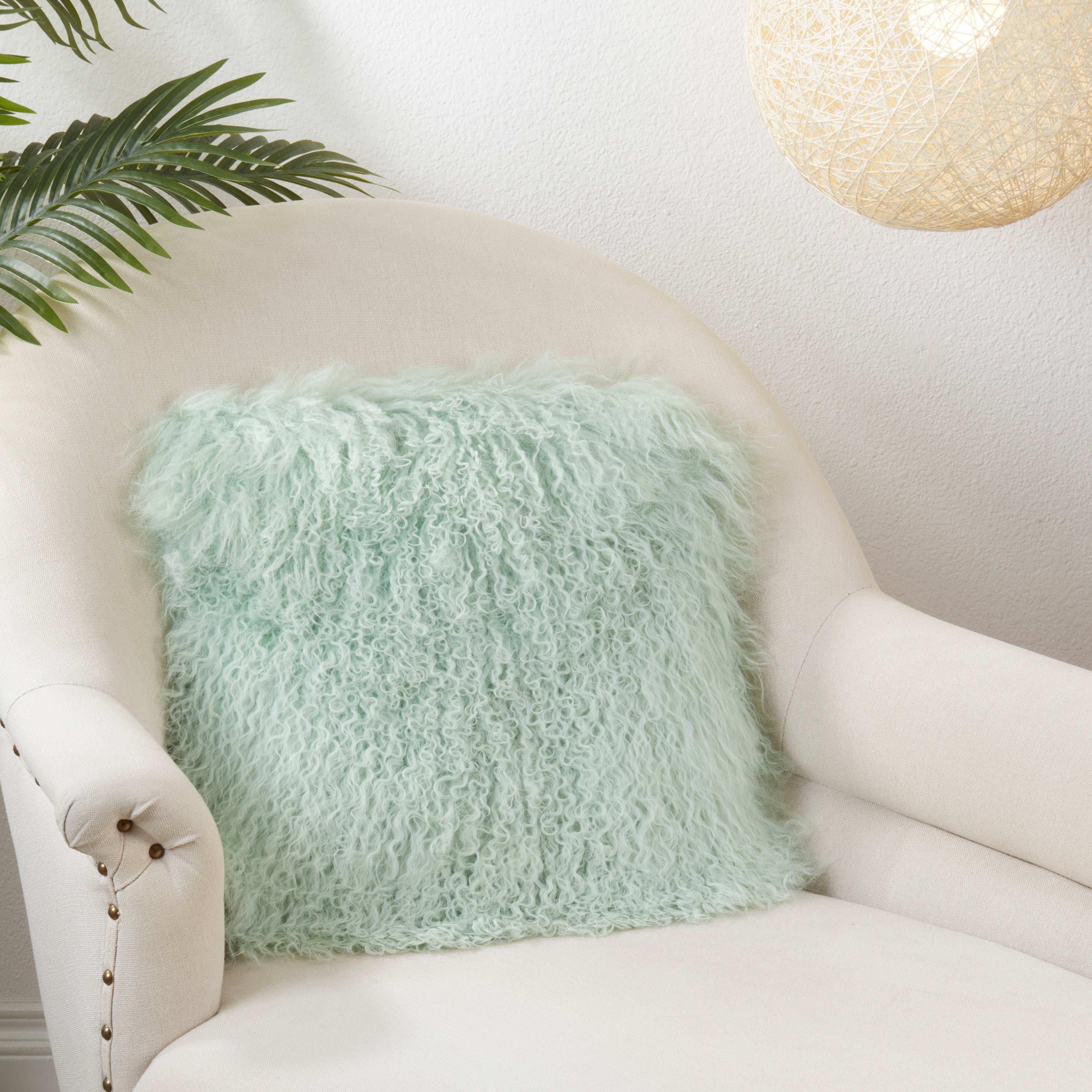 100% Wool Mongolian Lamb Fur Square Throw Pillow