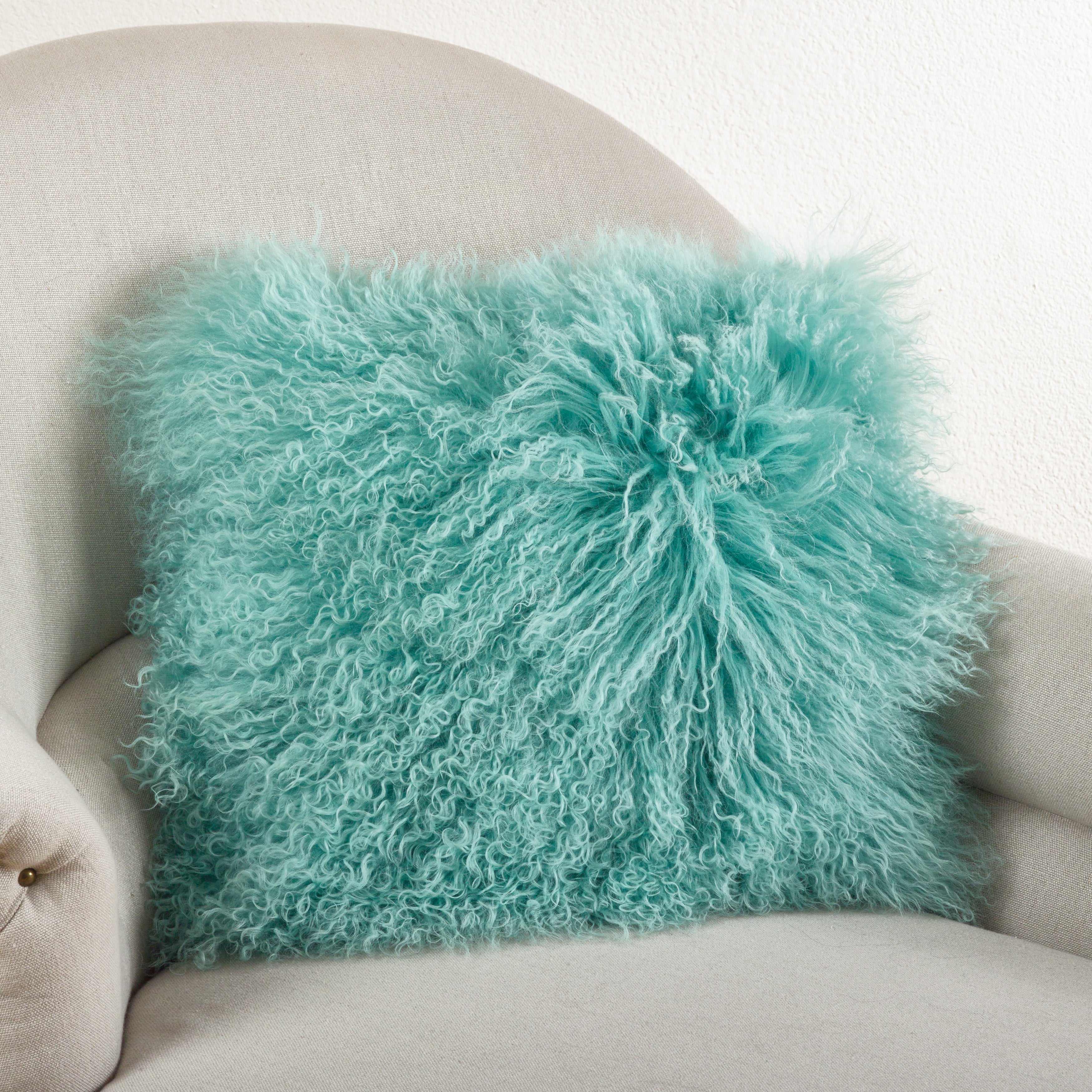 100% Wool Mongolian Lamb Fur Square Throw Pillow