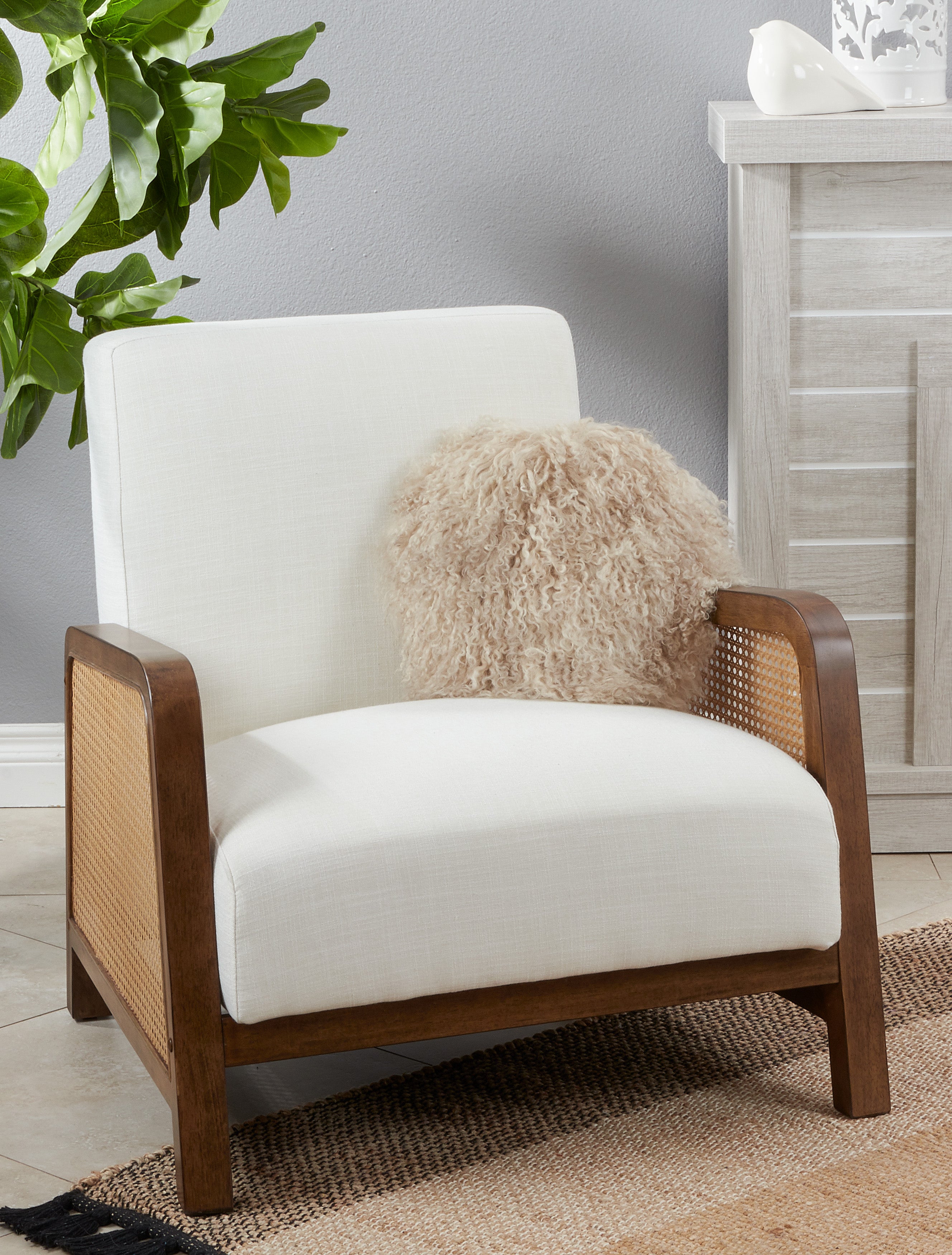 100% Wool Mongolian Lamb Fur Round Throw Pillow