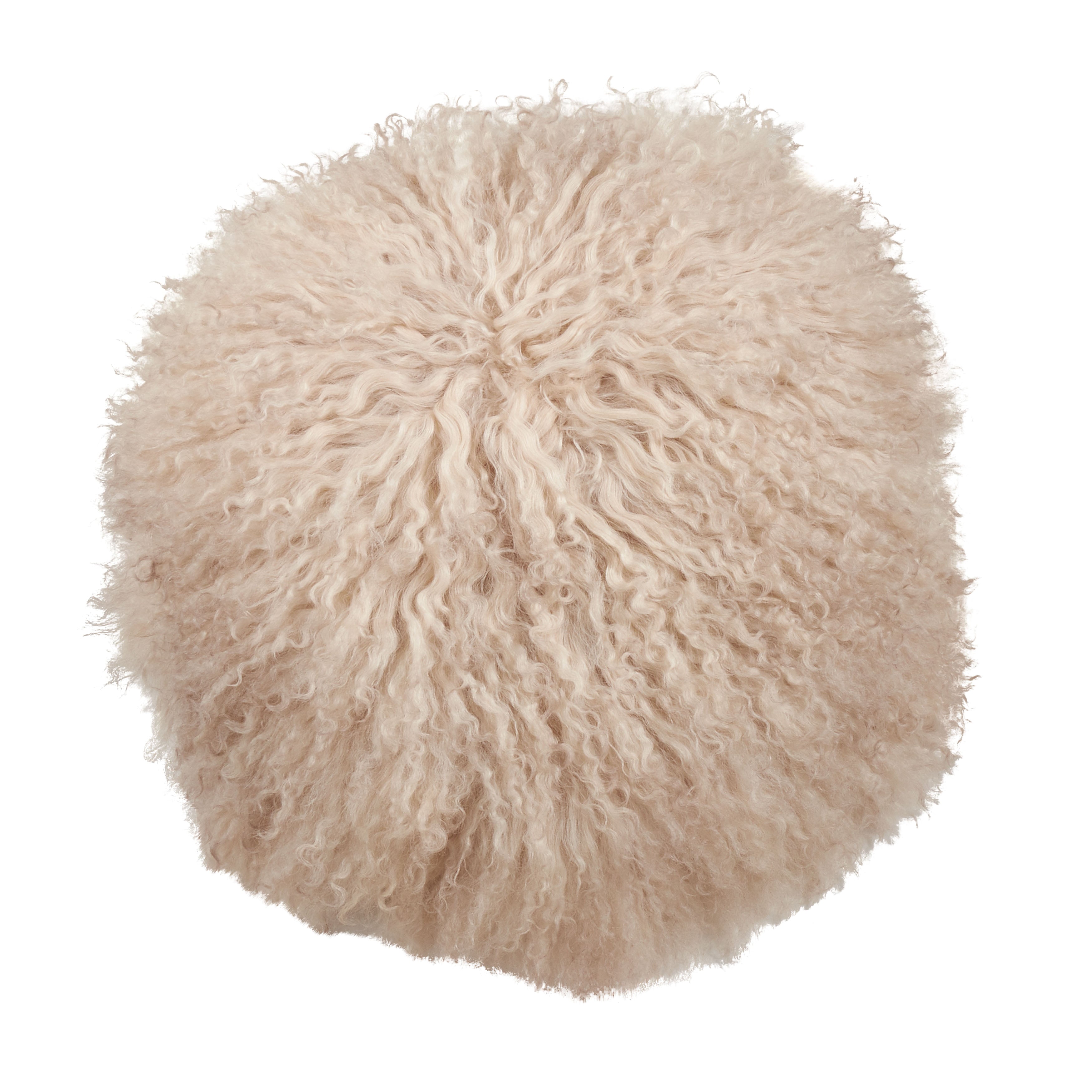 100% Wool Mongolian Lamb Fur Round Throw Pillow