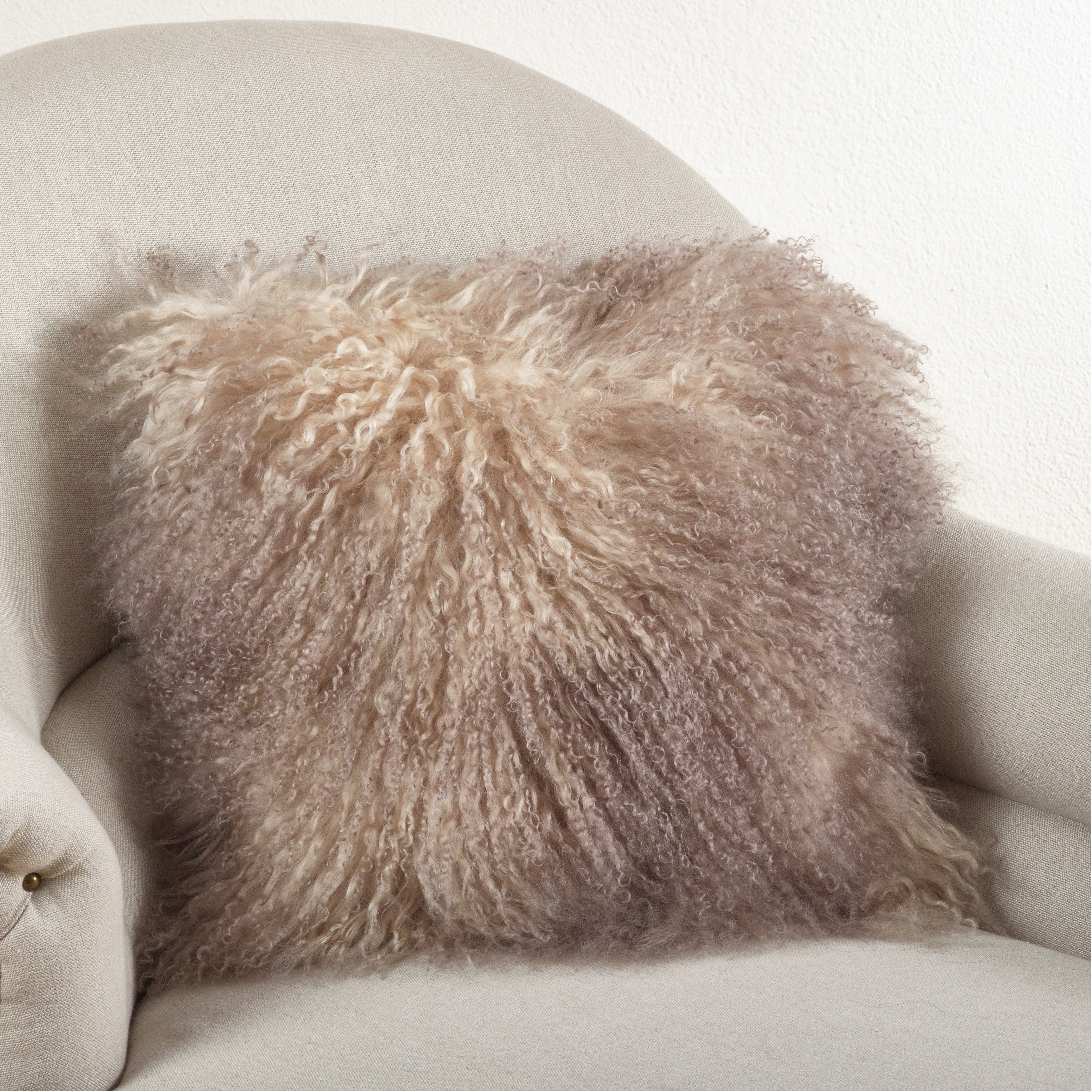 100% Wool Mongolian Lamb Fur Square Throw Pillow