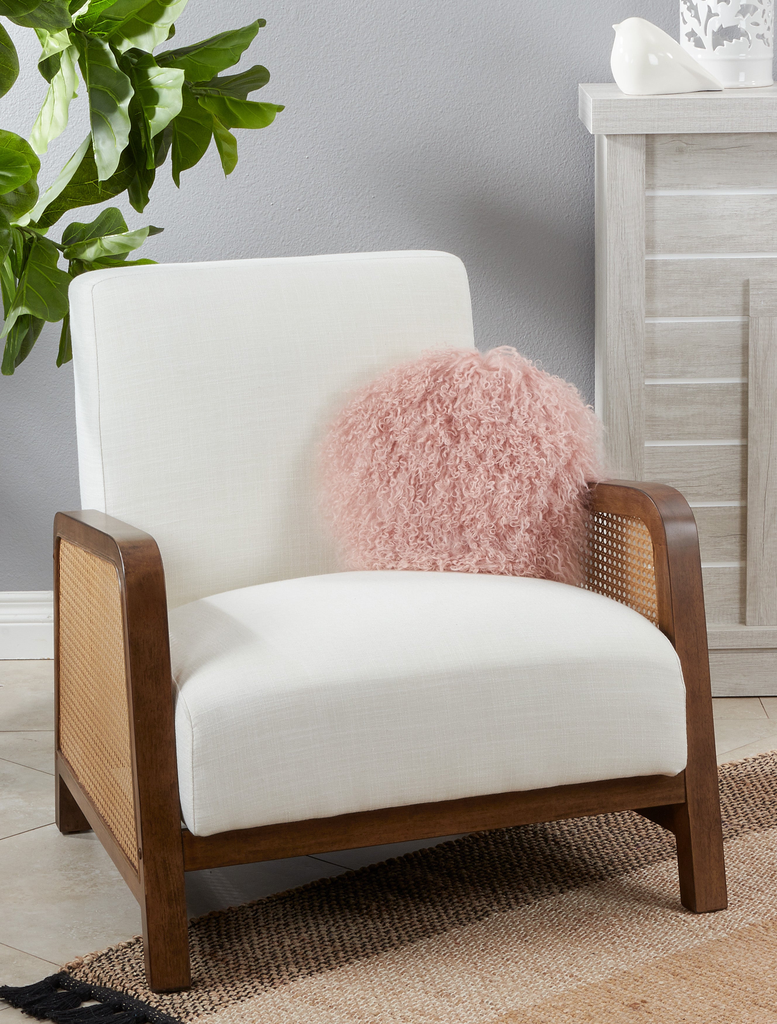 100% Wool Mongolian Lamb Fur Round Throw Pillow