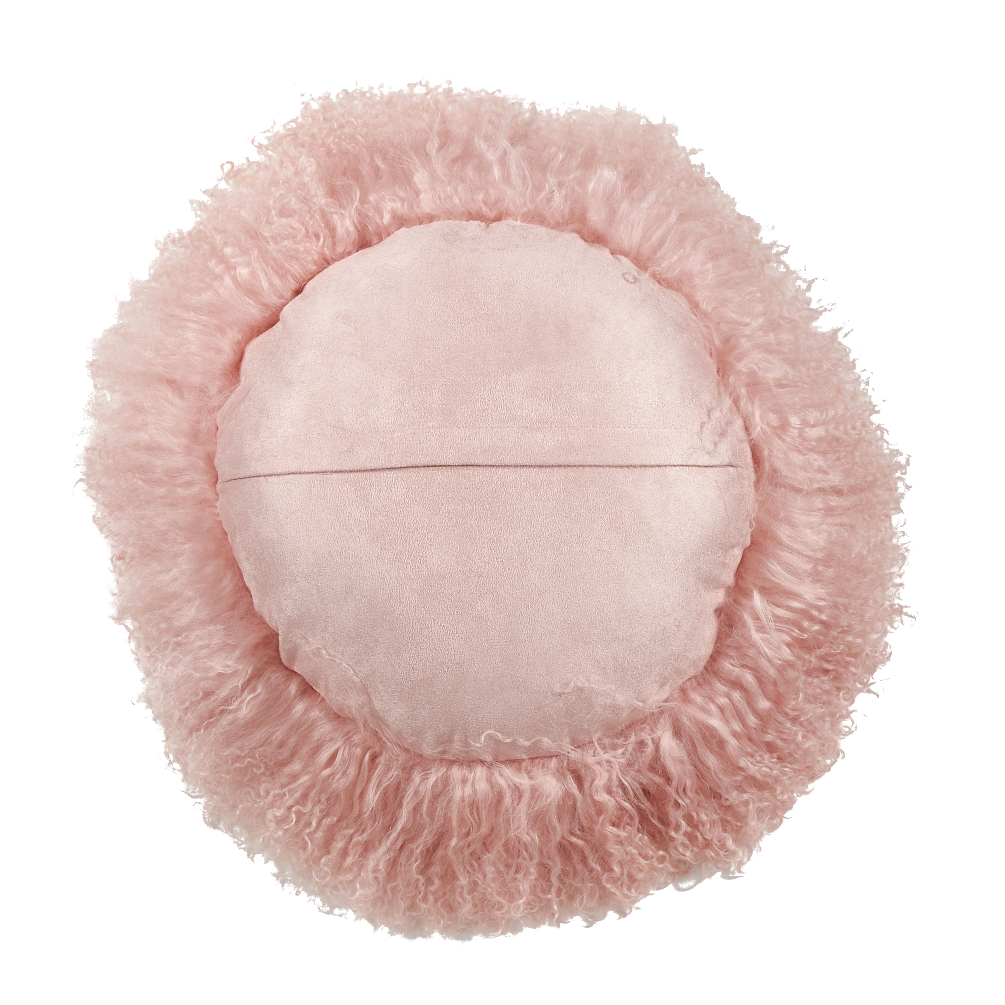 100% Wool Mongolian Lamb Fur Round Throw Pillow