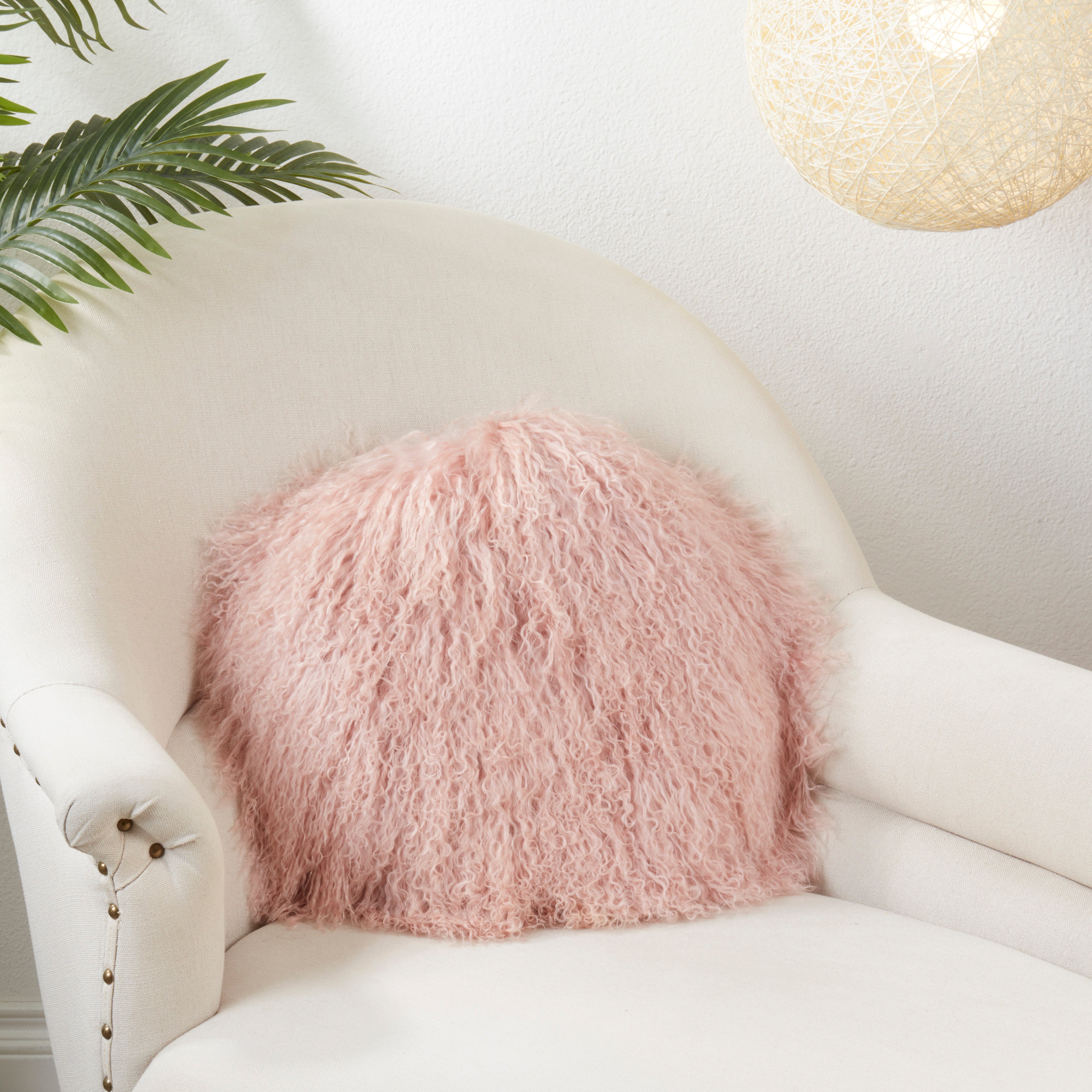 100% Wool Mongolian Lamb Fur Round Throw Pillow