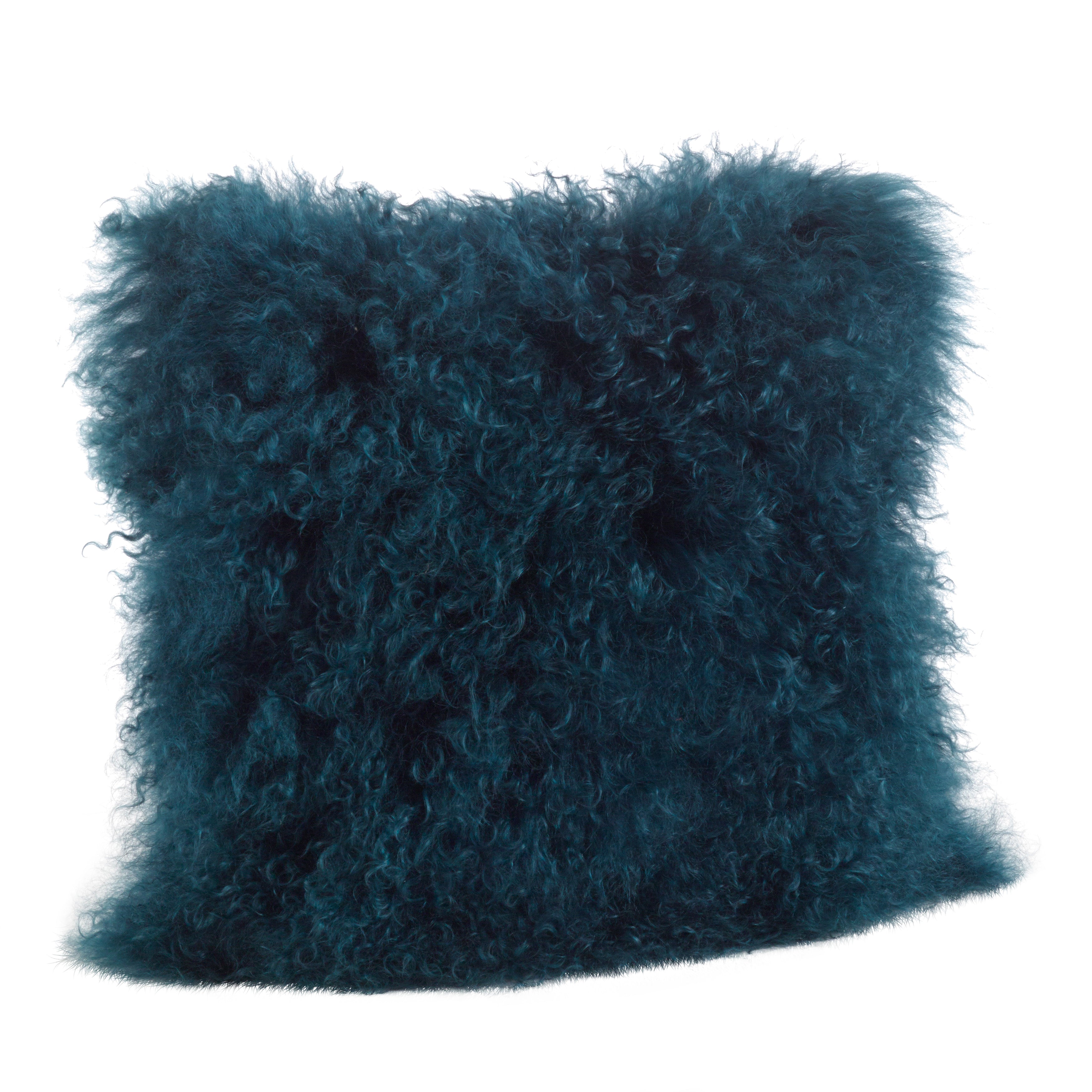100% Wool Mongolian Lamb Fur Square Throw Pillow