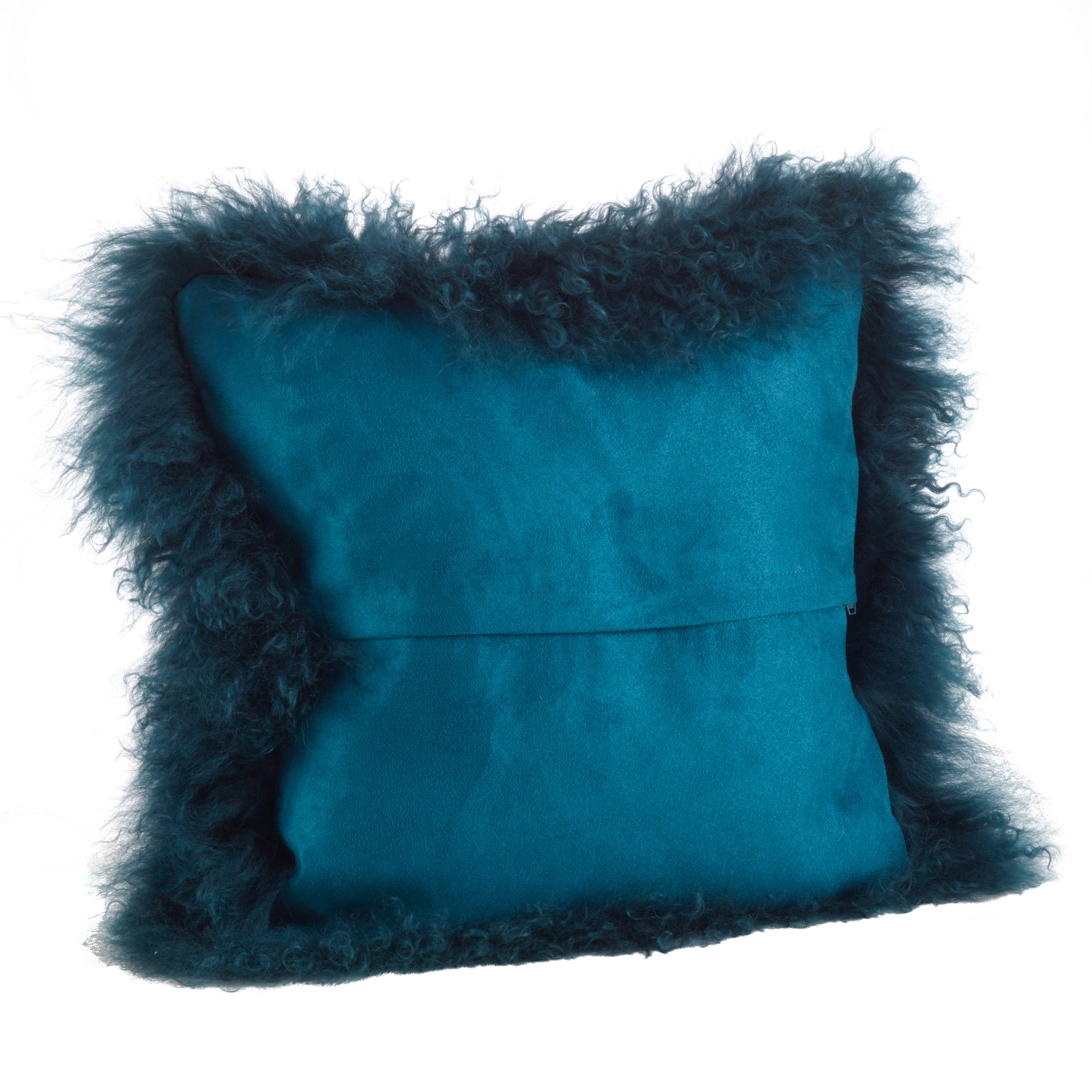 100% Wool Mongolian Lamb Fur Square Throw Pillow
