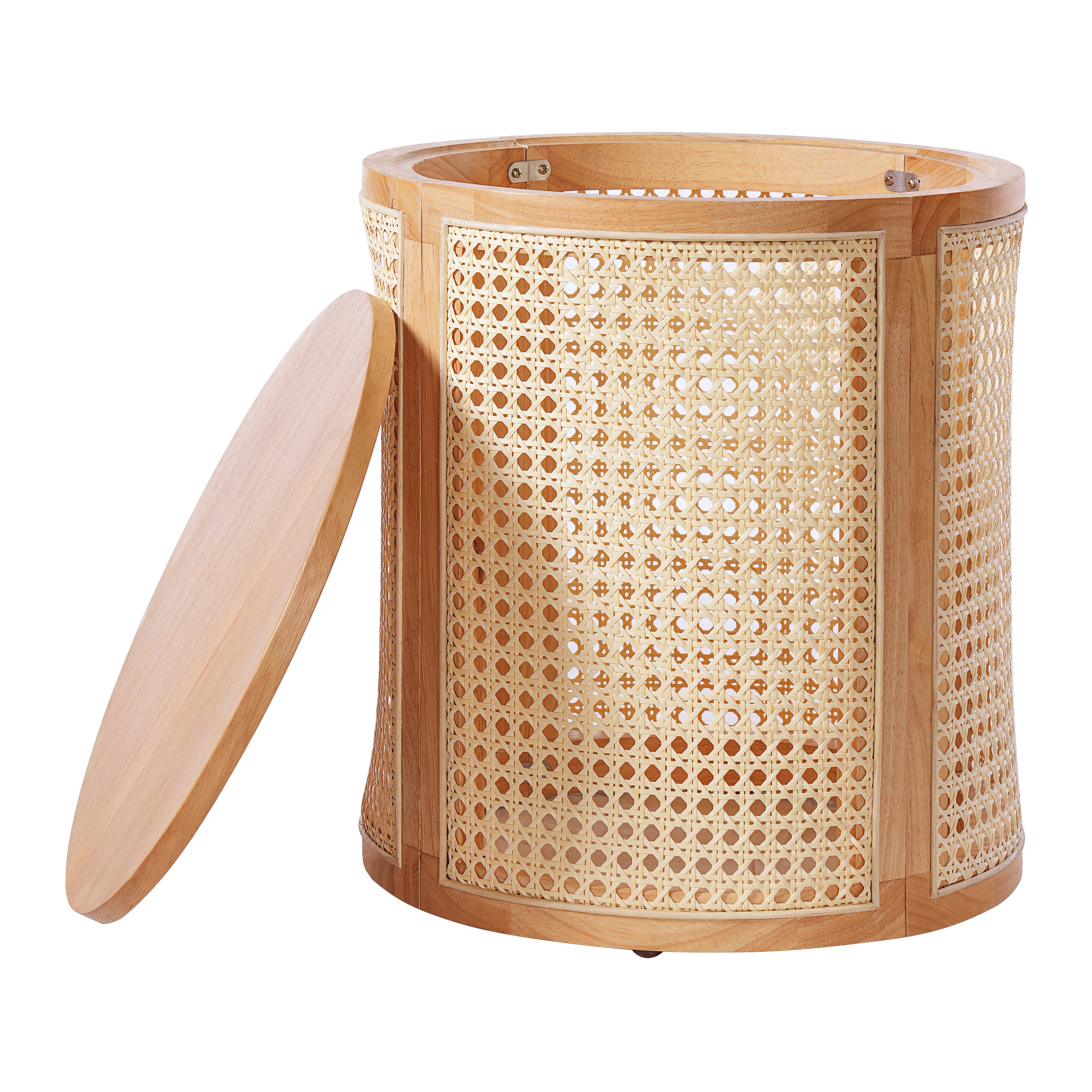 Round Rattan Pillar Storage Accent Table