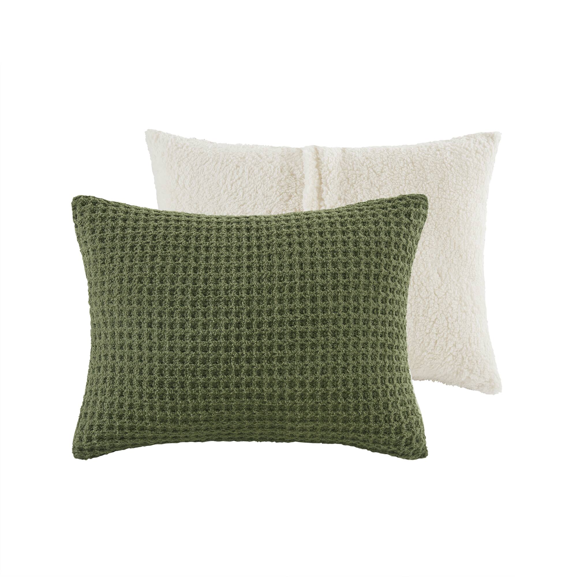 2 Piece Olive Waffle Knit Chenille Comforter Set