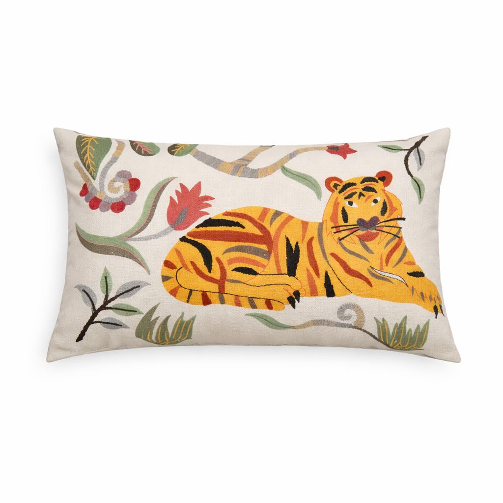 Floral Safari Tiger Pillow
