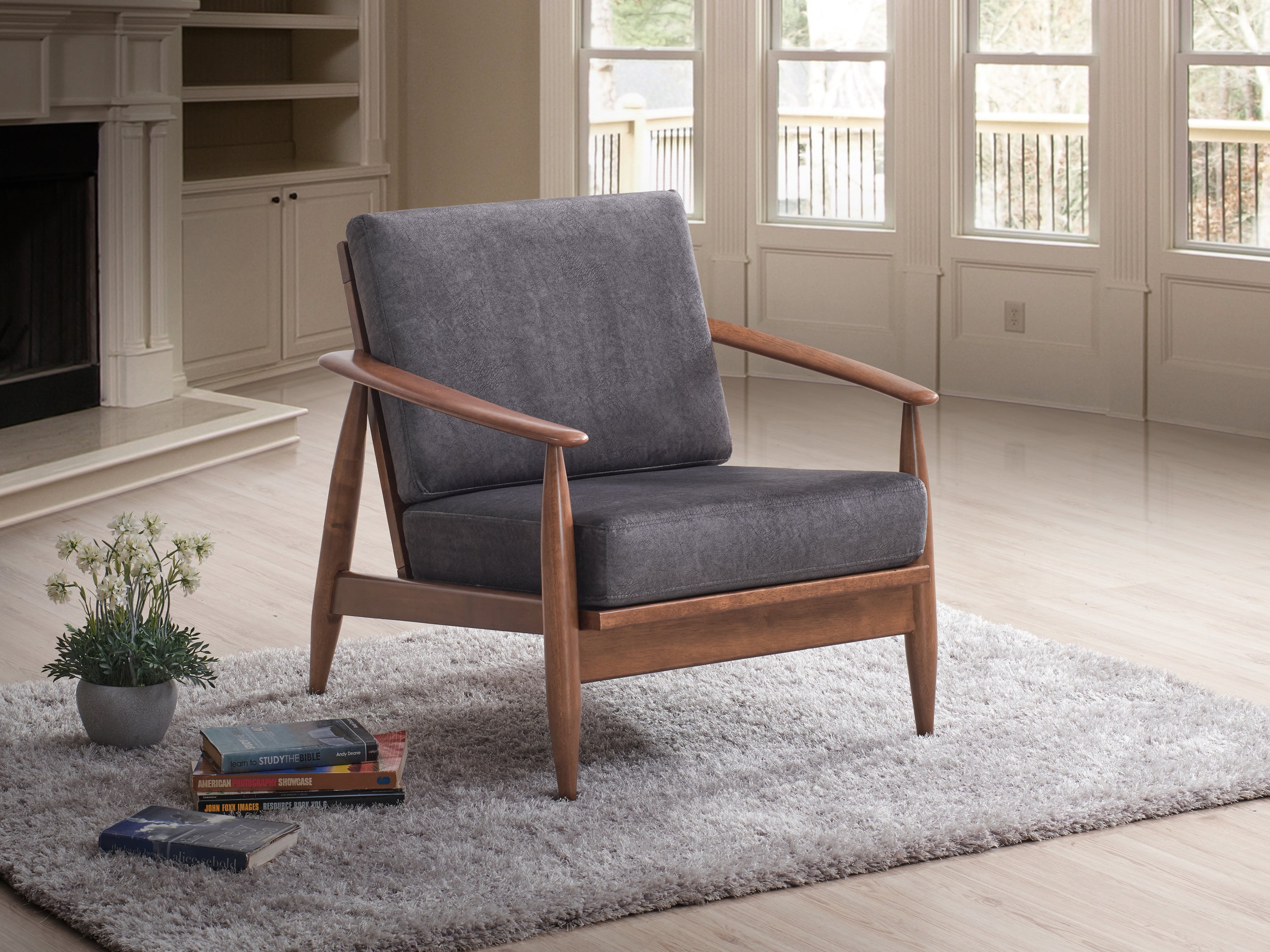 Alisa Charcoal Fabric & Brown Finish Accent Chair