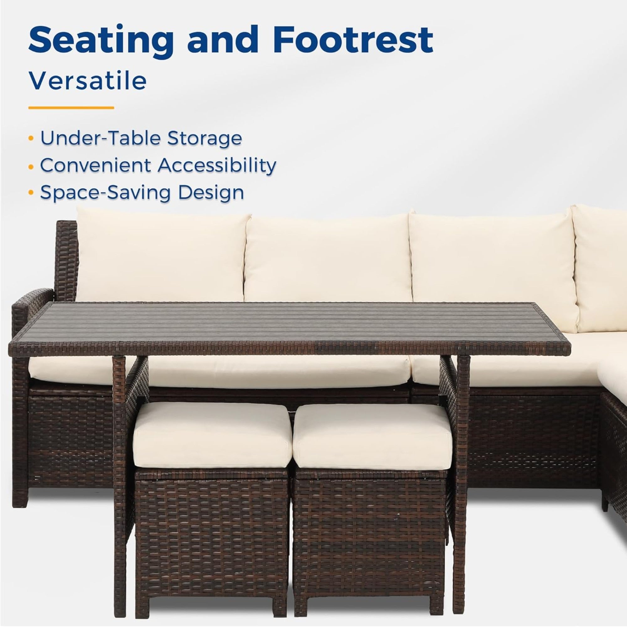7-Piece All-Weather Wicker Patio Dining Set with Blue Cushions