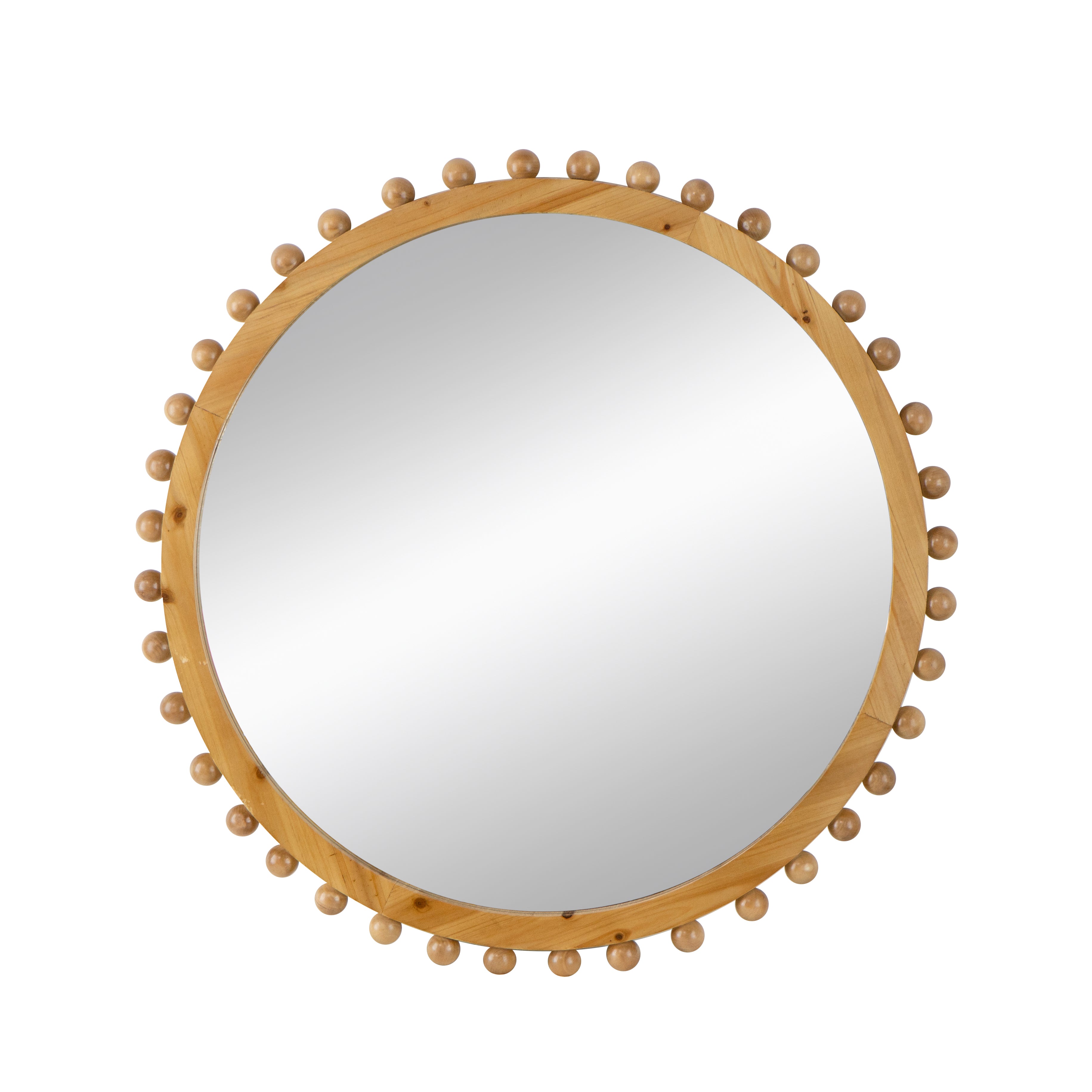 Round Wall Mirror with Beaded Wooden Frame