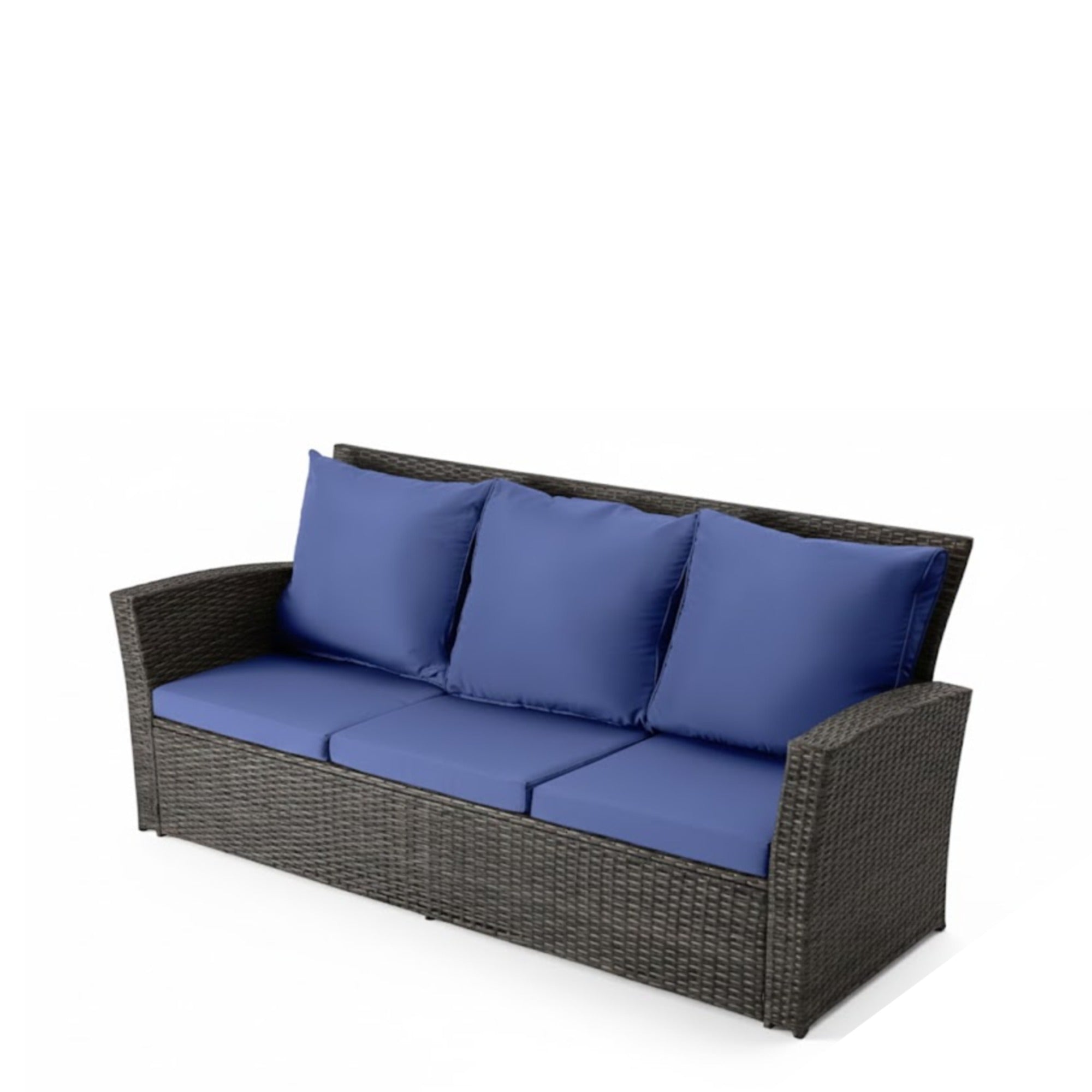 All-Weather Wicker 3-Seat Patio Sofa with Thick Gray Cushions & Black Iron Frame, 67.7'