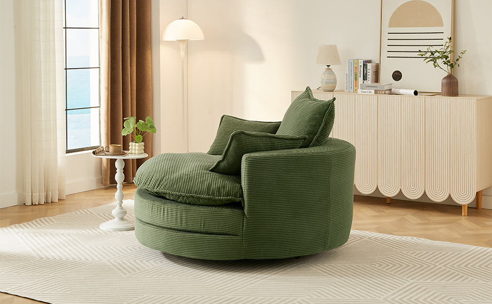 Corduroy 360° Swivel Accent Barrel Chair with 3 Removable Pillows