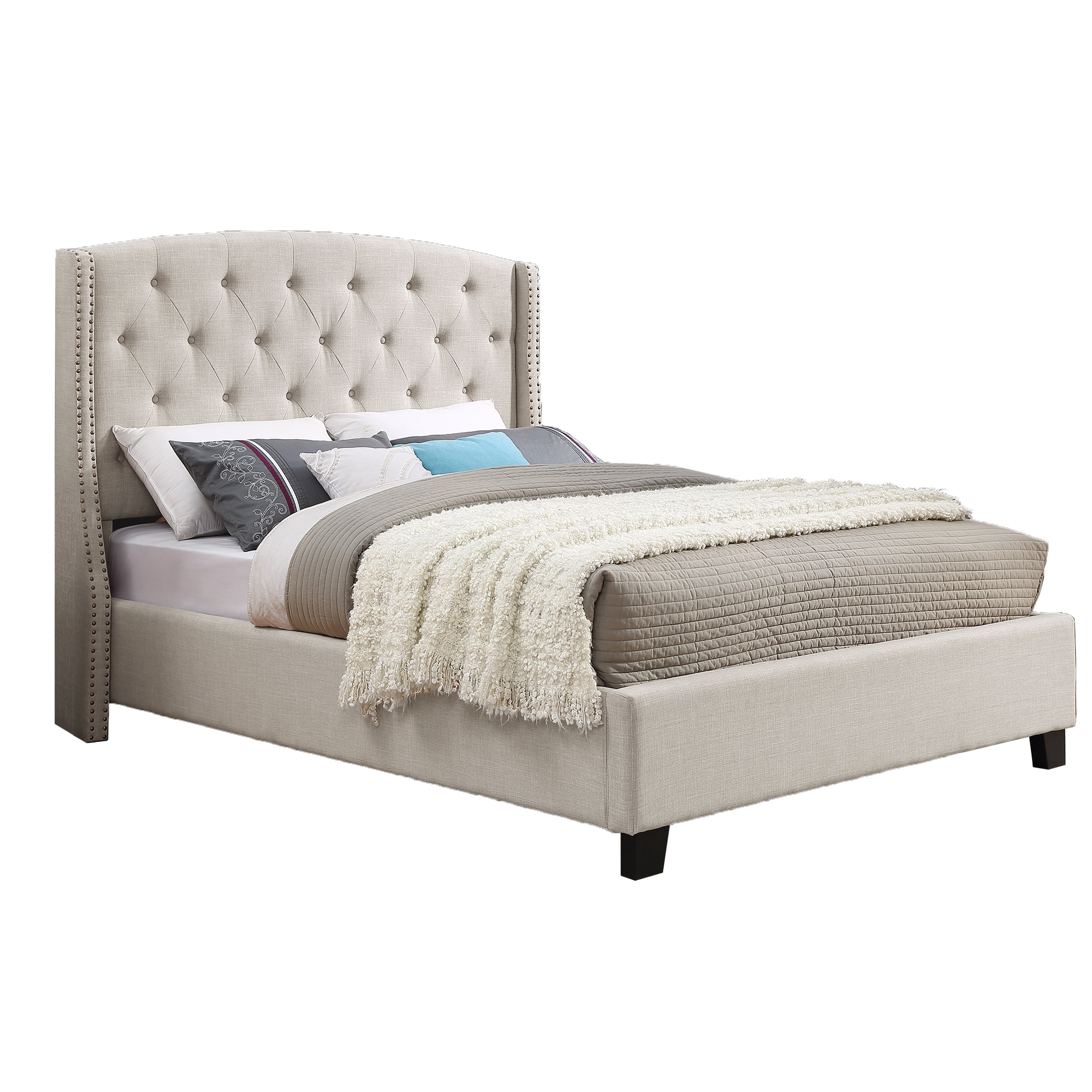 Nantarre Fabric Button Tufted Wingback Upholstered Bed