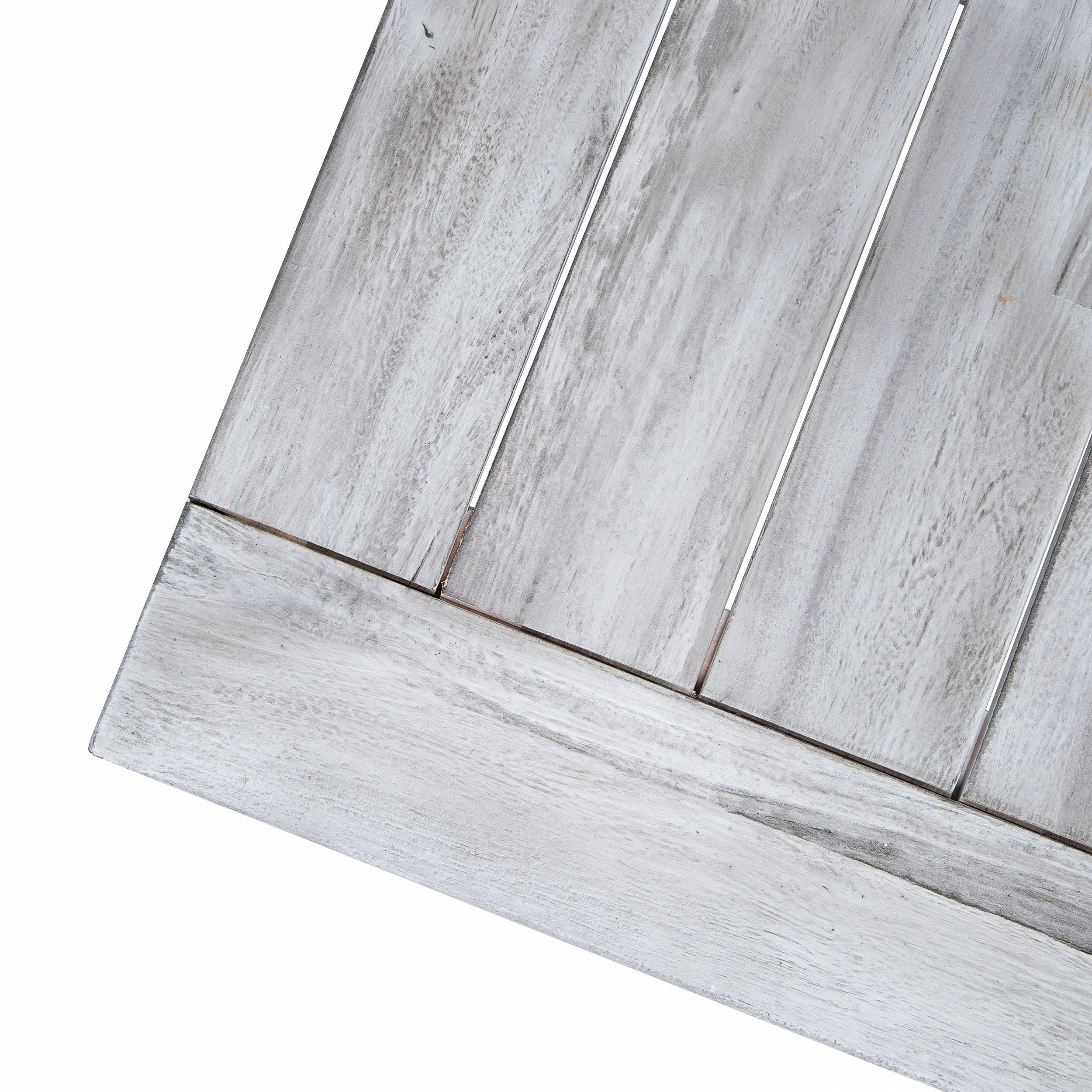 Outdoor Dark Brown Sandblast Finish Acacia Wood Dining Table with White Rustic Metal Frame, Weather Resistant