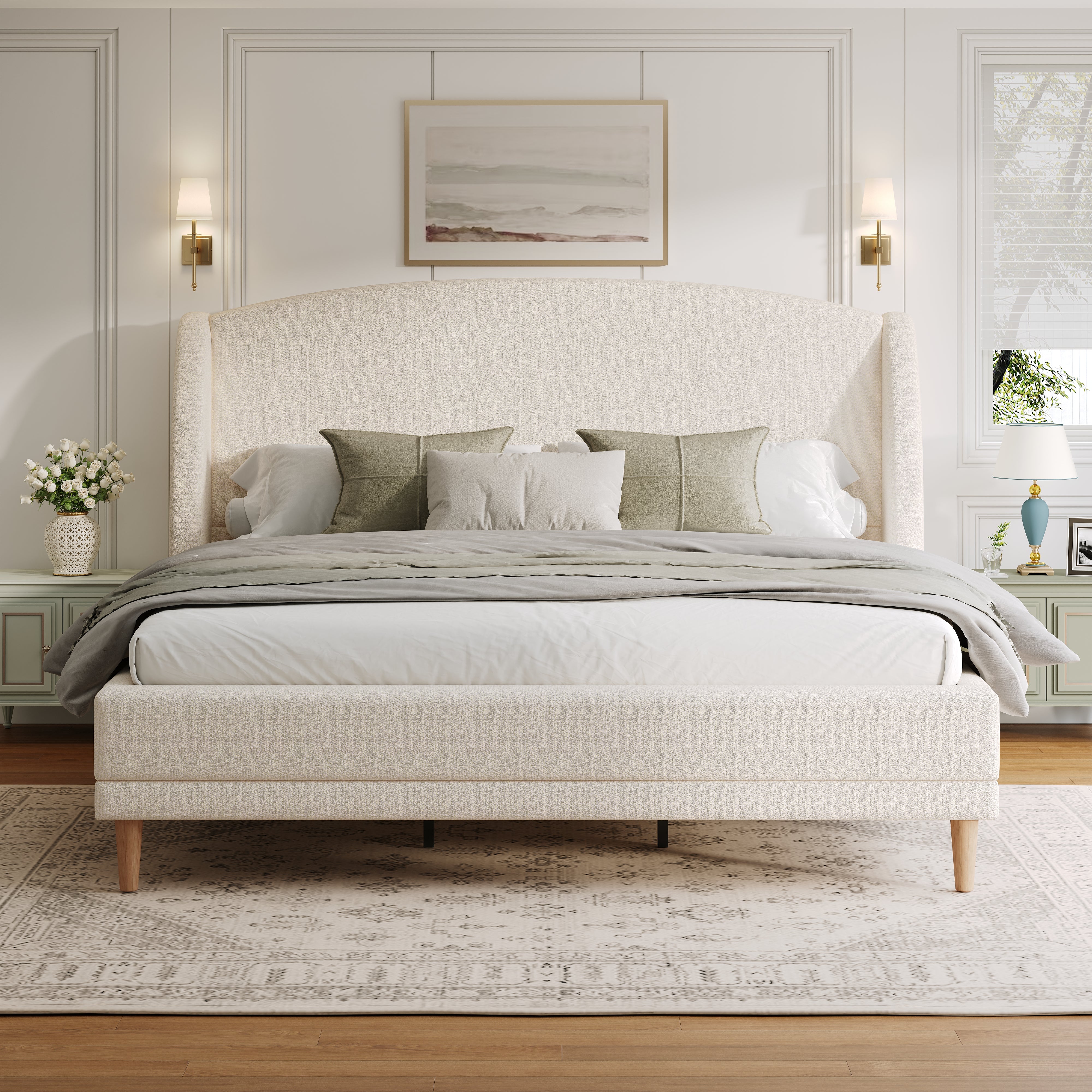 Boucle Fabric Upholstered Platform Bed