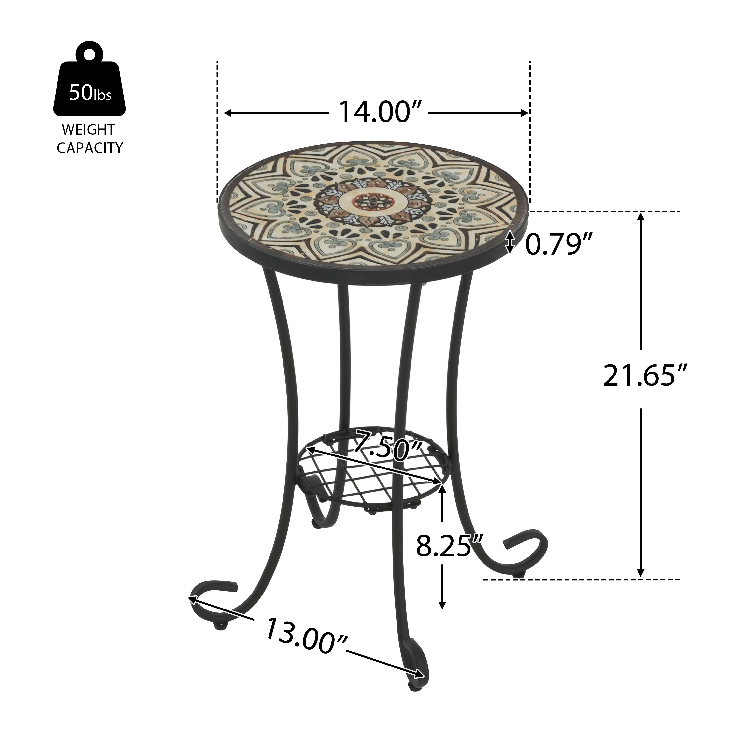 Vortexes Outdoor Side Table with Shelf and Curved Legs