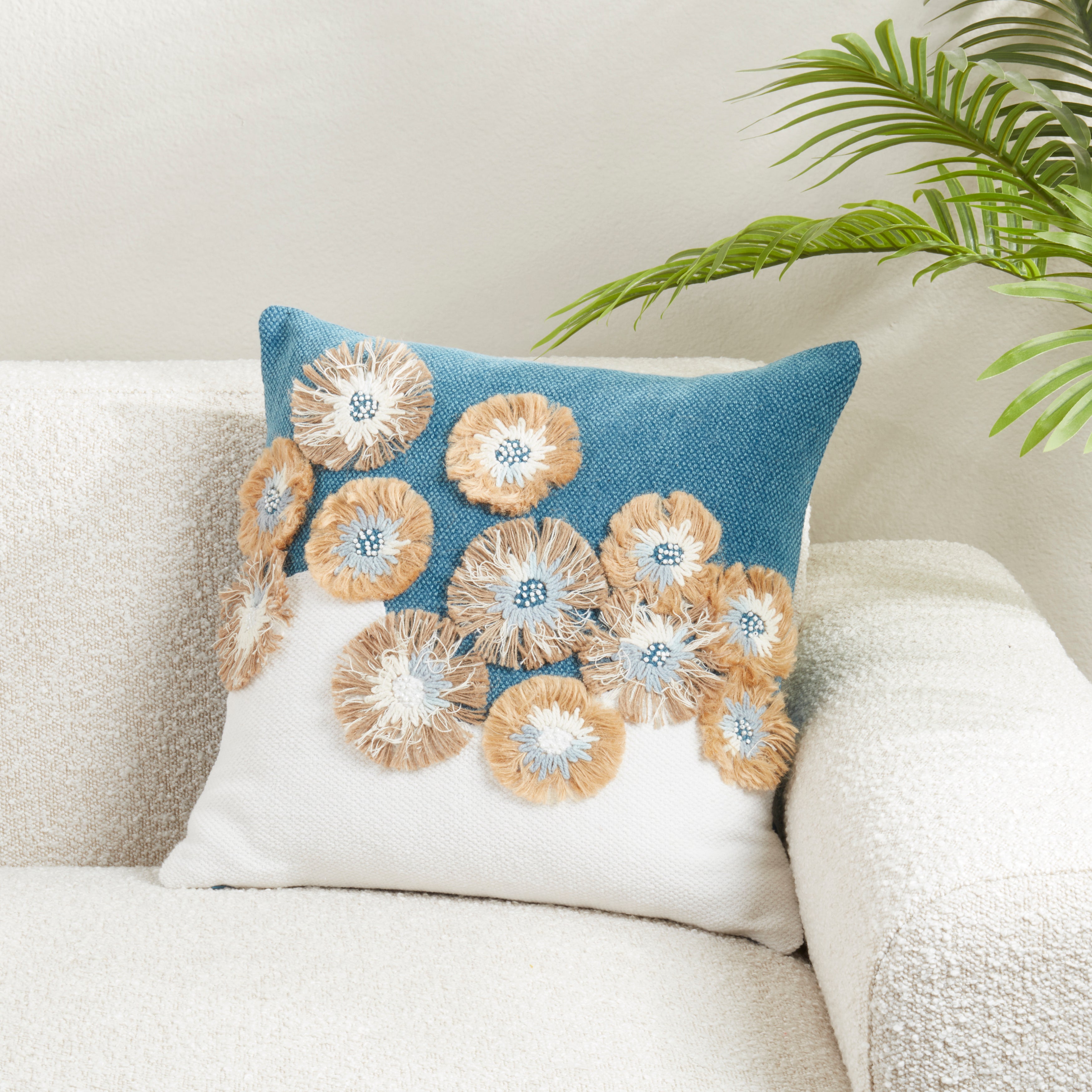 Delicate Embroidered Floral Poly Filled Pillow
