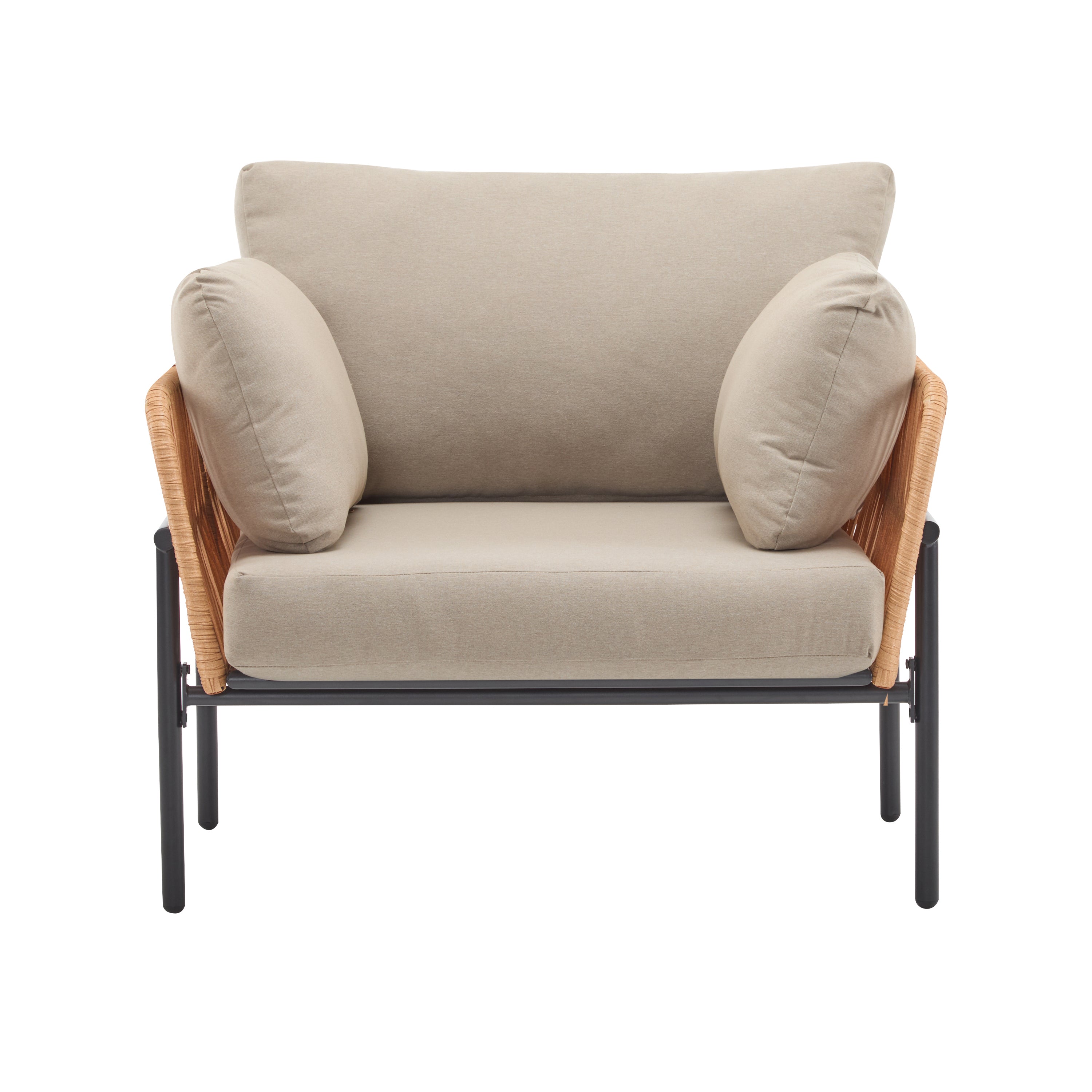 Brisa Outdoor Modern Iron Lounge Chair with Rope Weave