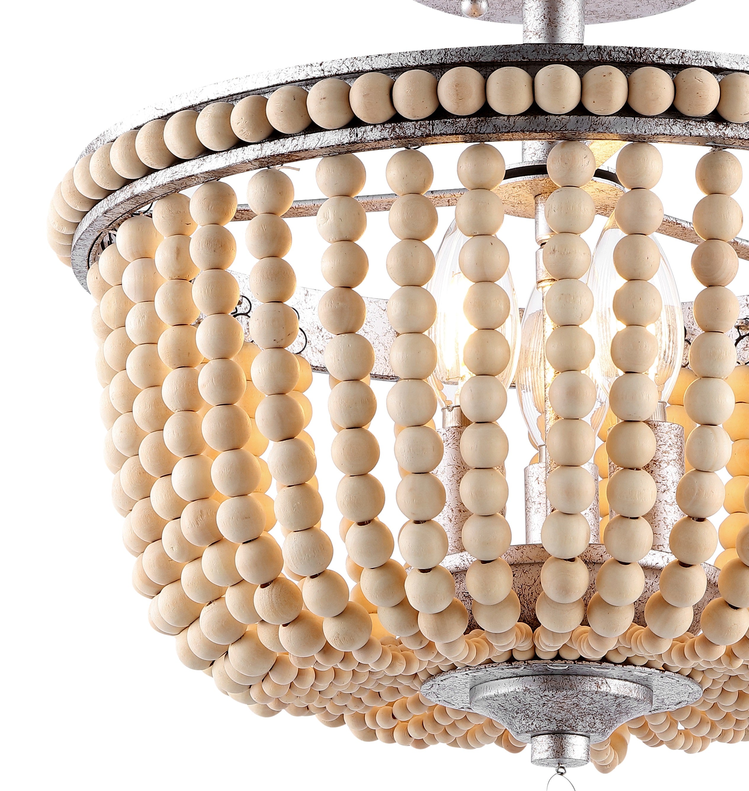 Allie 3-Light Bohemian Farmhouse Wood Bead/Iron LED Semi Flush Mount