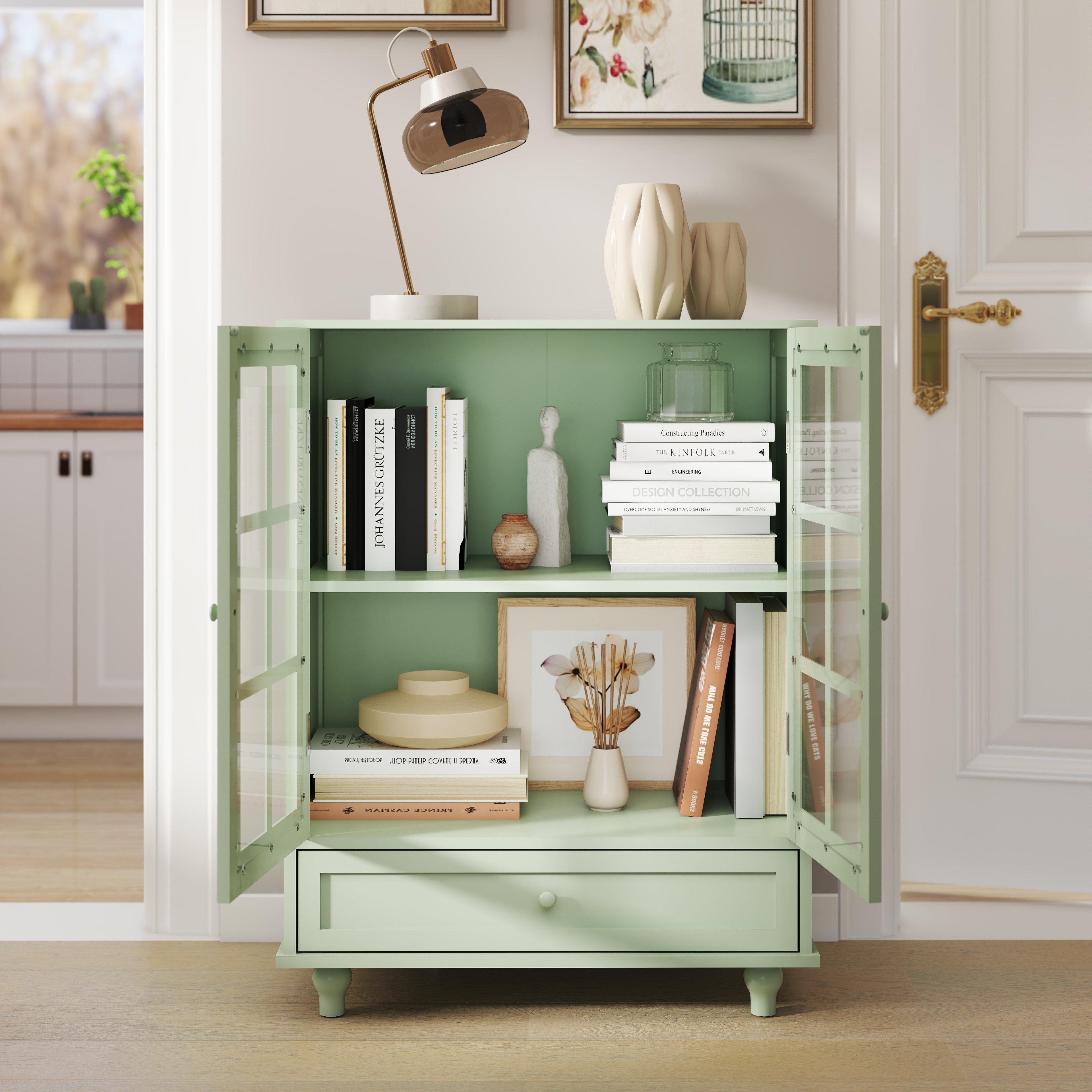 Double Glass Door Accent Cabinet