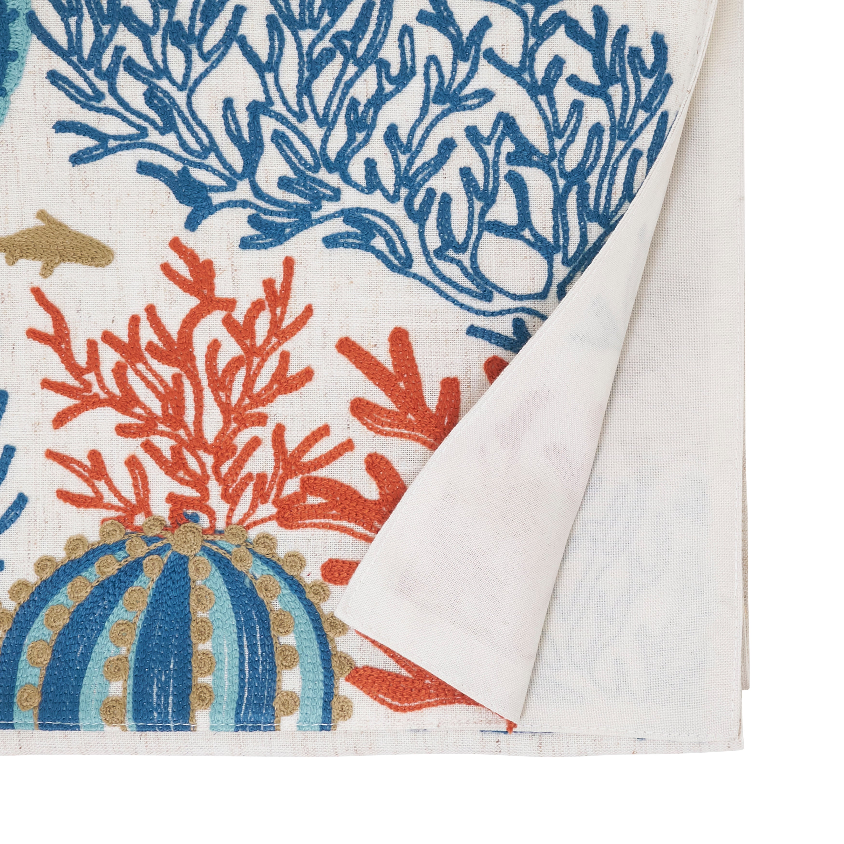 Linen Blend Sea Horse And Coral Table Runner