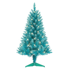 4 ft Pre-lit Fashion Teal Artificial Christmas Tree with Clear Lights & Metal Stand