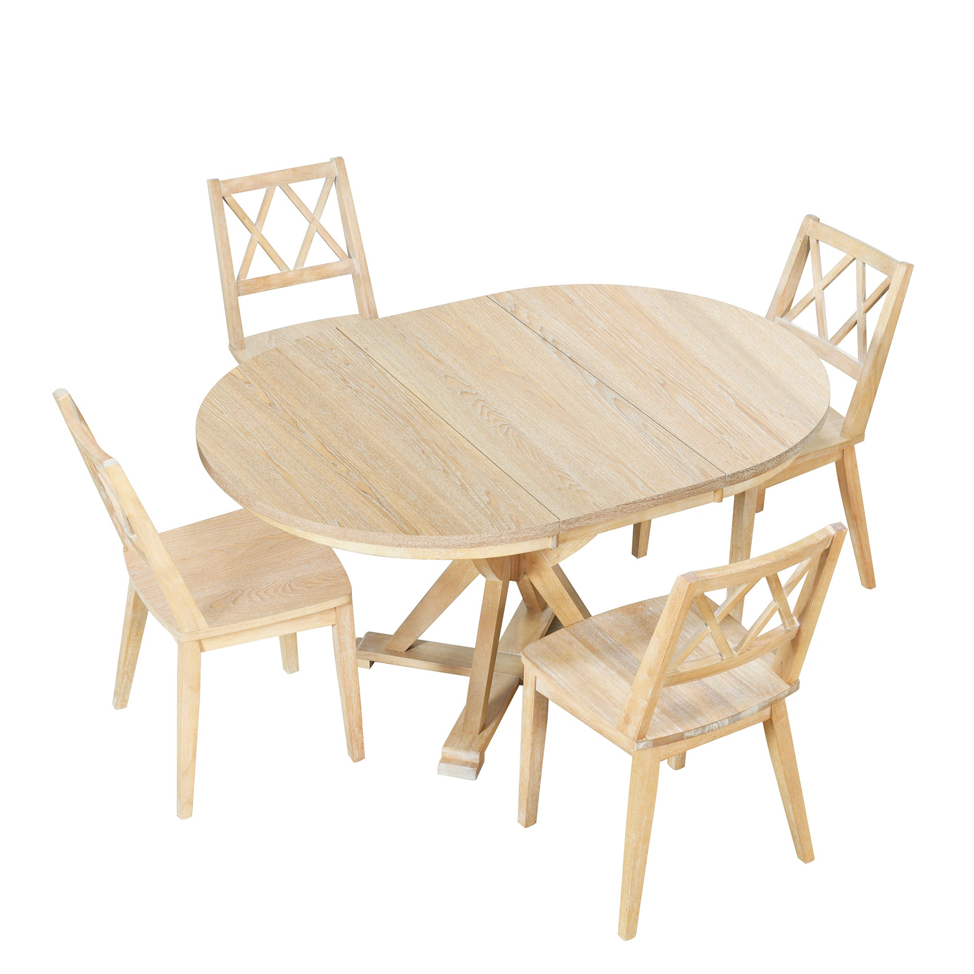 5-Piece Dining Set with Extendable Oval Table and 4 Cross Back Dining Chairs