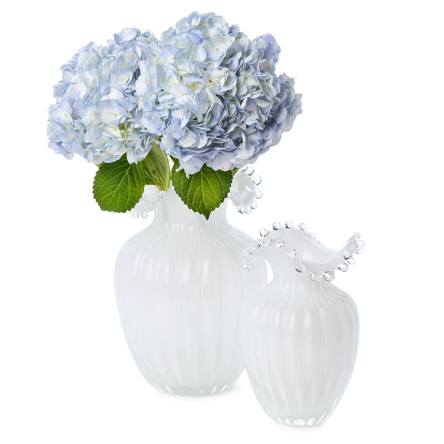 Glass Pearl White Vases, Set of 2