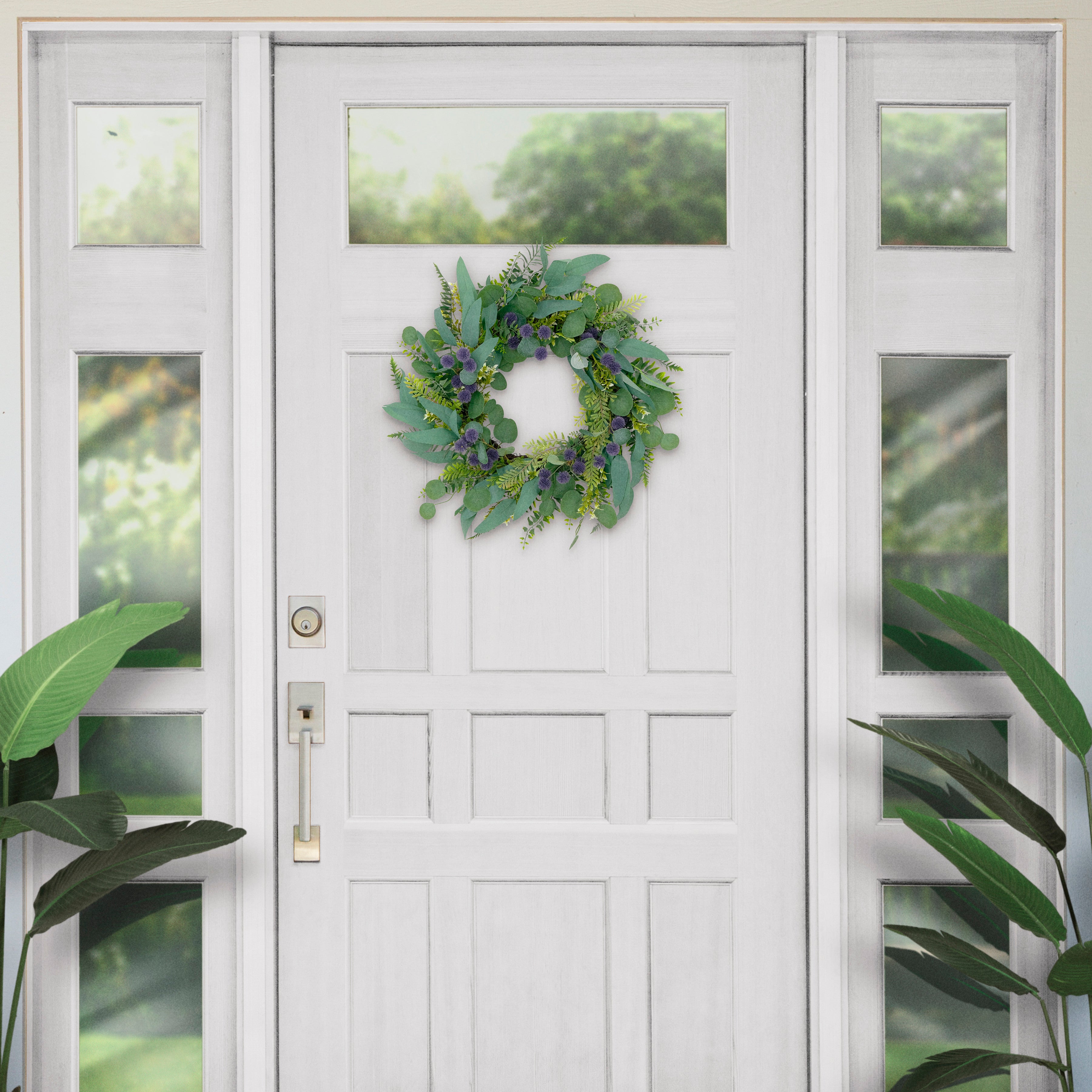 24" Artificial Green and Purple Echinops Floral Spring Door Wreath