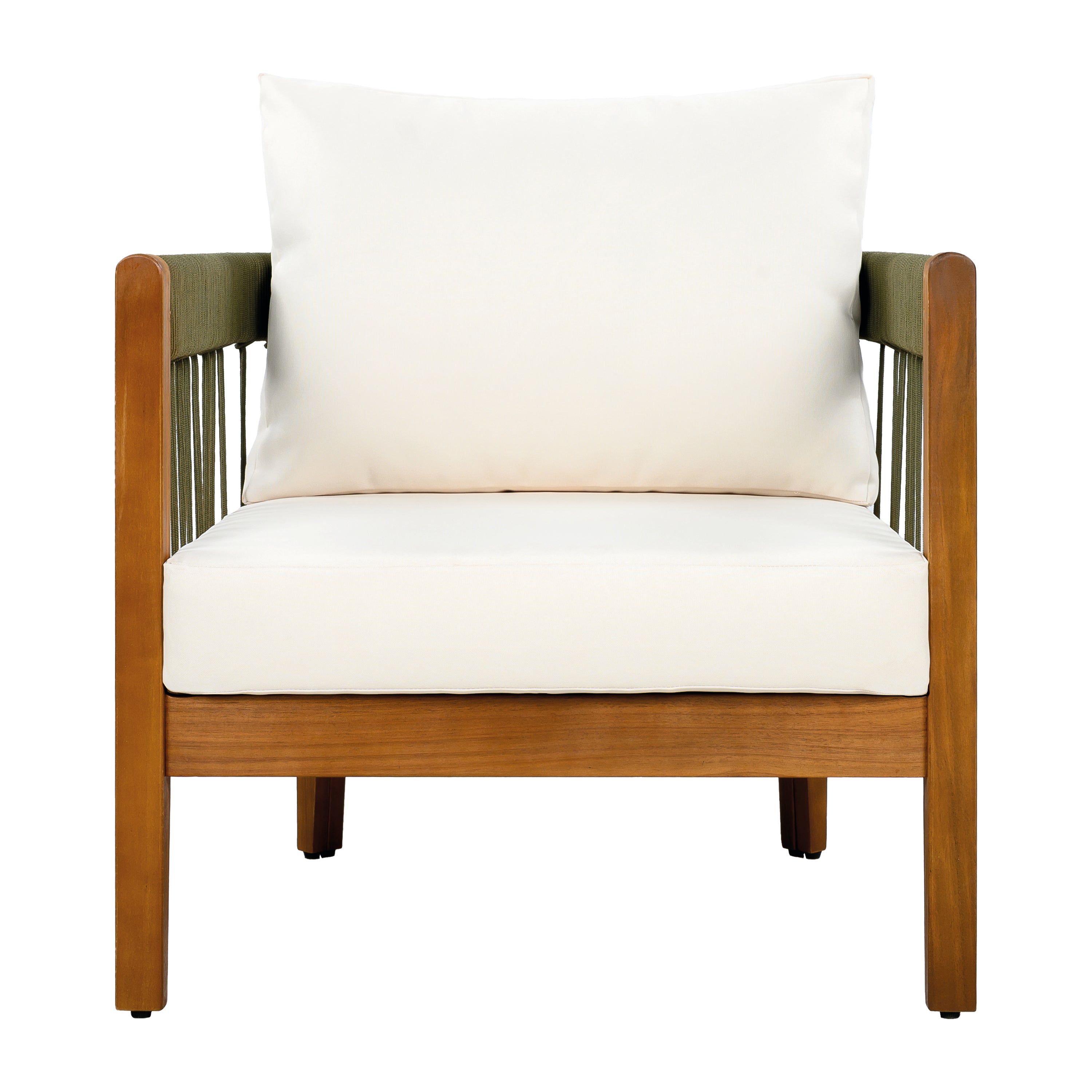 Azari Outdoor Acacia Wood Club Chair with Handwoven Rope Accents & Curved Backrest