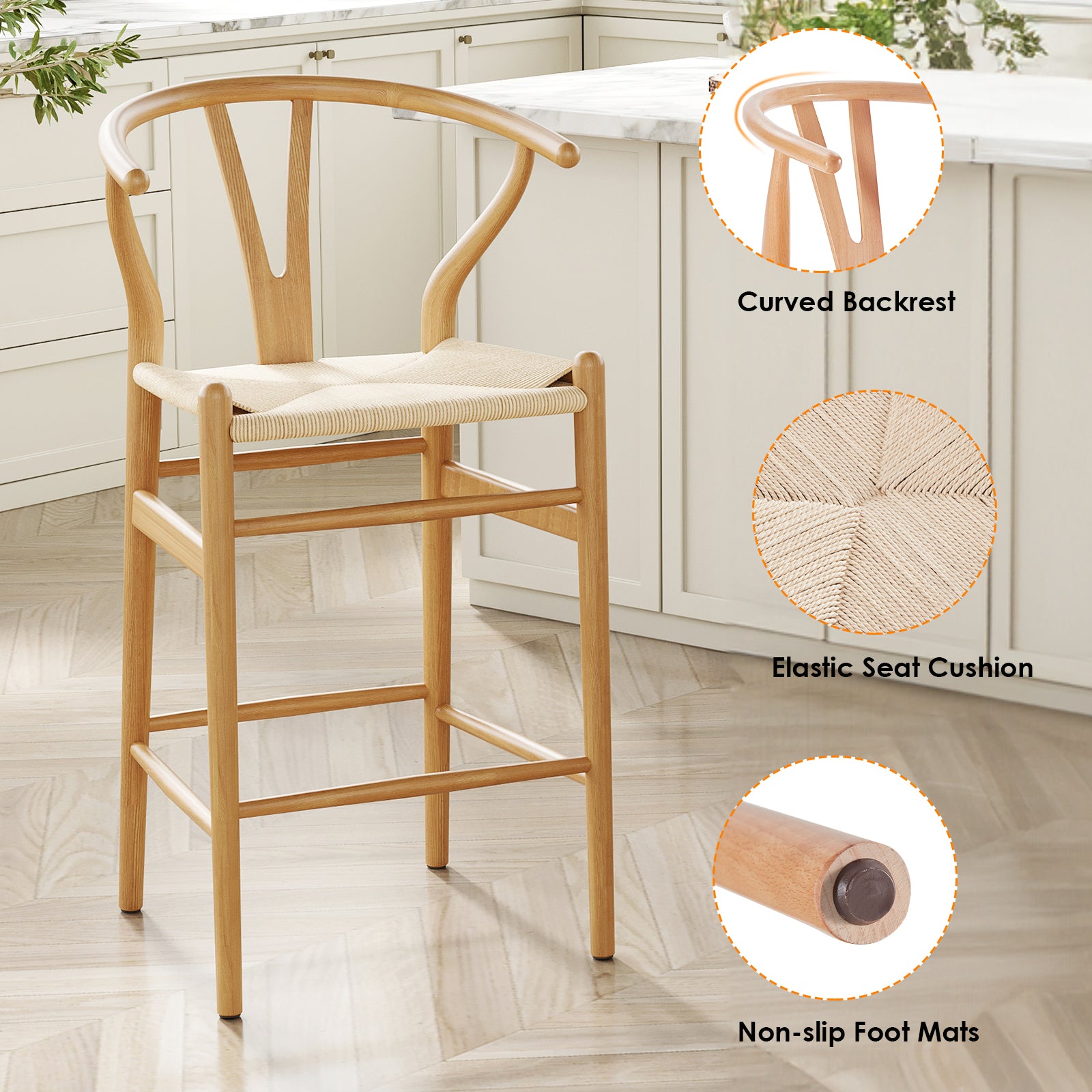Wishbone Counter Height Barstool with Woven Seat