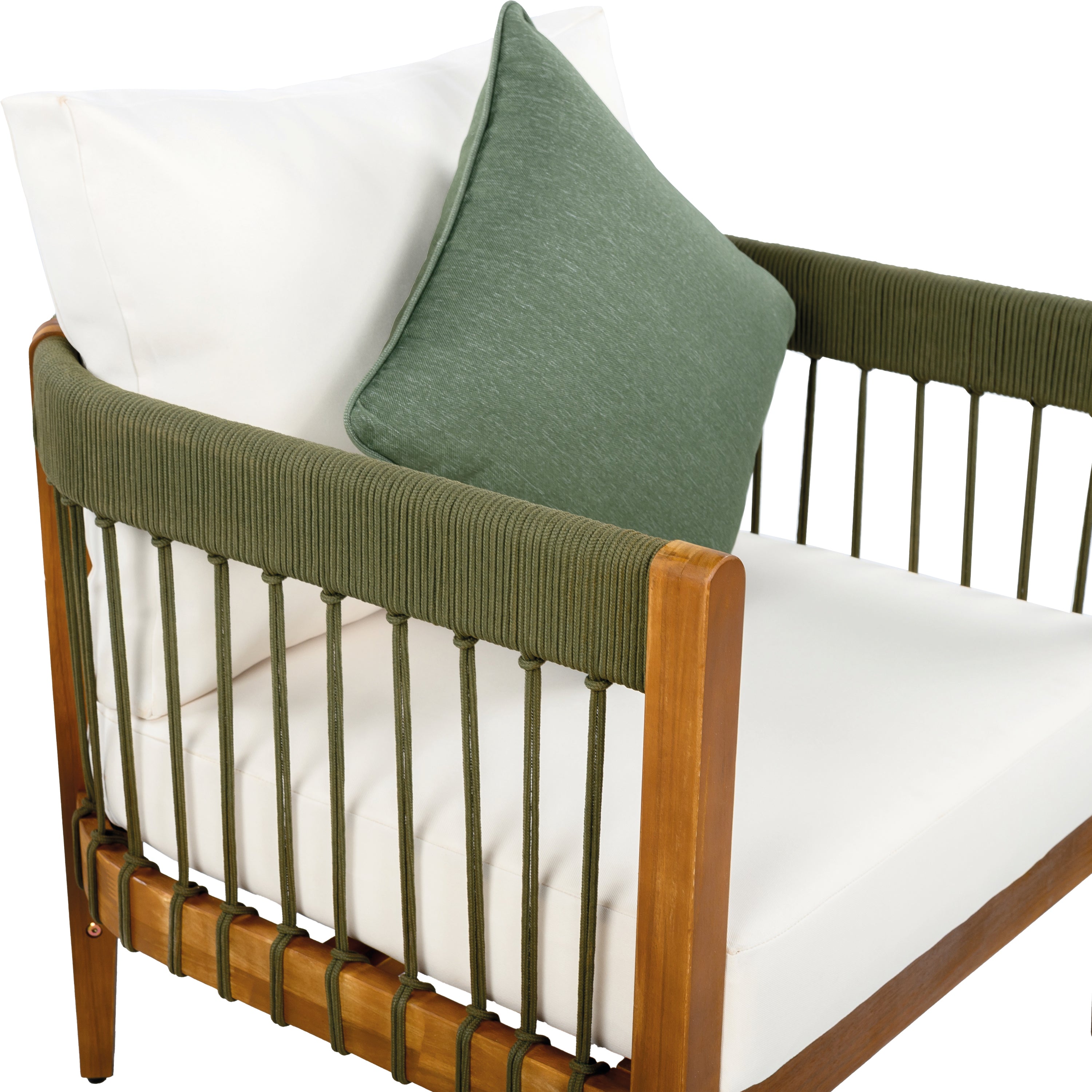 Azari Outdoor Acacia Wood Club Chair with Handwoven Rope Accents & Curved Backrest