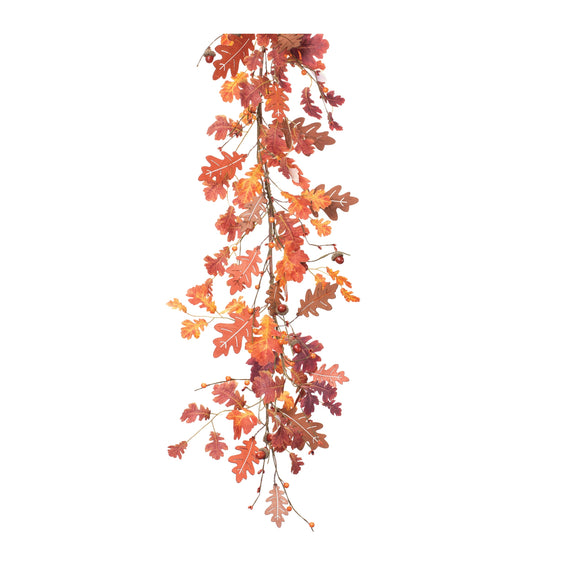 Fall-Oak-Leaf-Garland-(set-of-2)-Orange-Faux-Florals