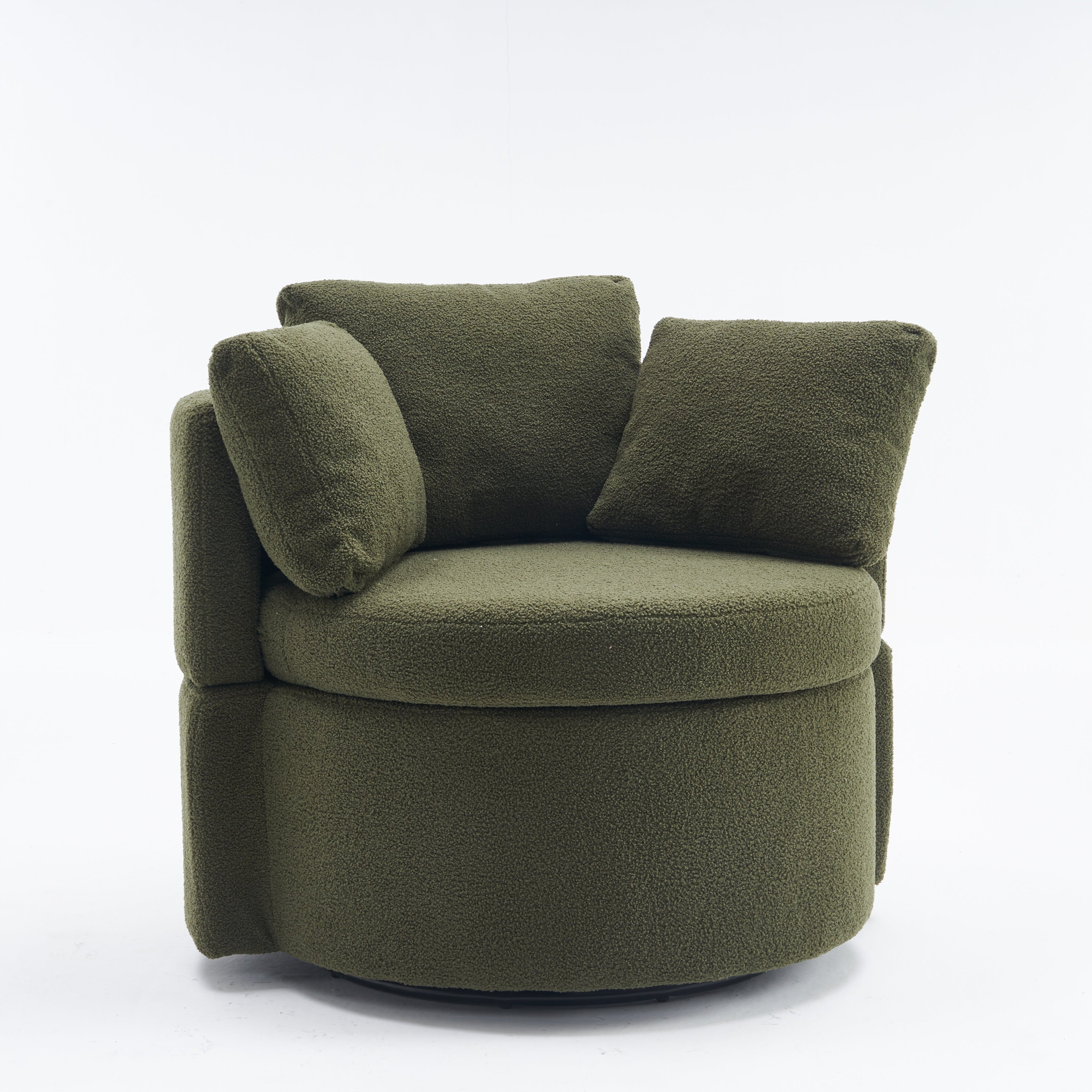 Upholstered Swivel Chair with 3 Throw Pillows and Storage