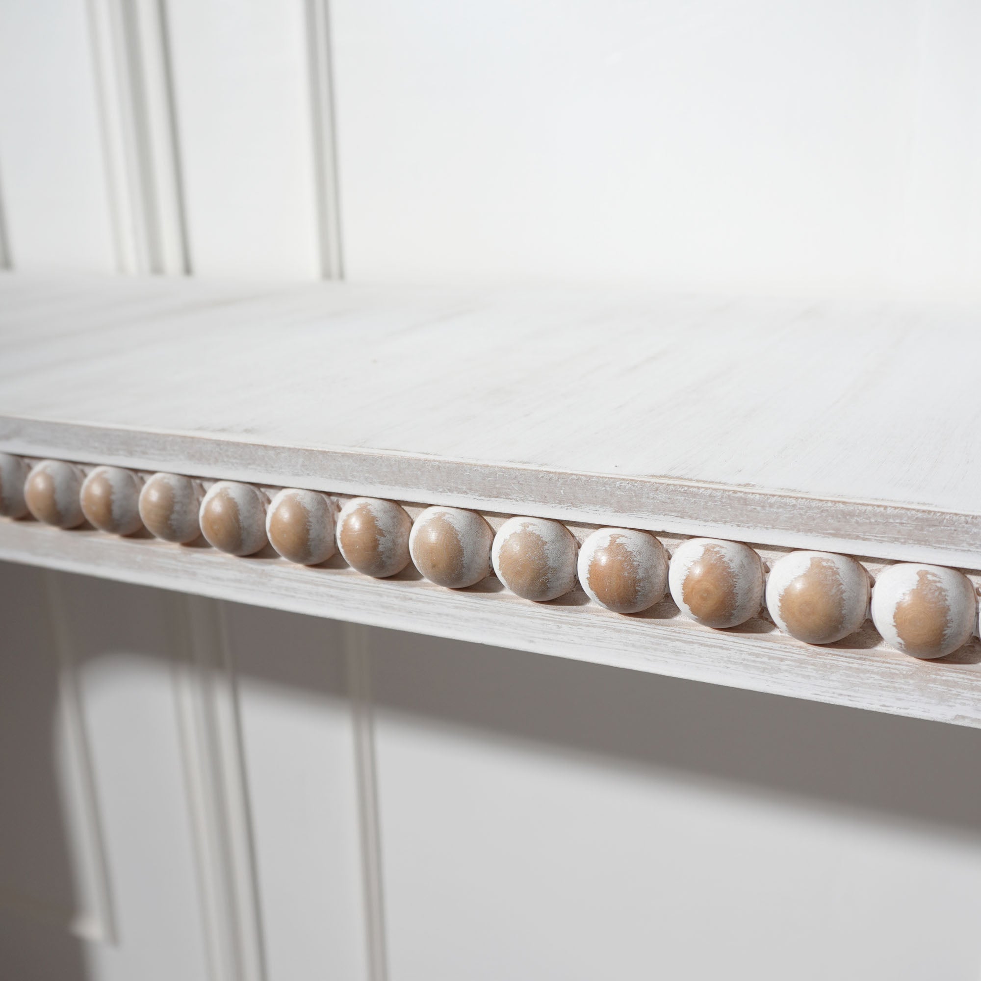Curved Waterfall-Style Wood Beaded Console Table