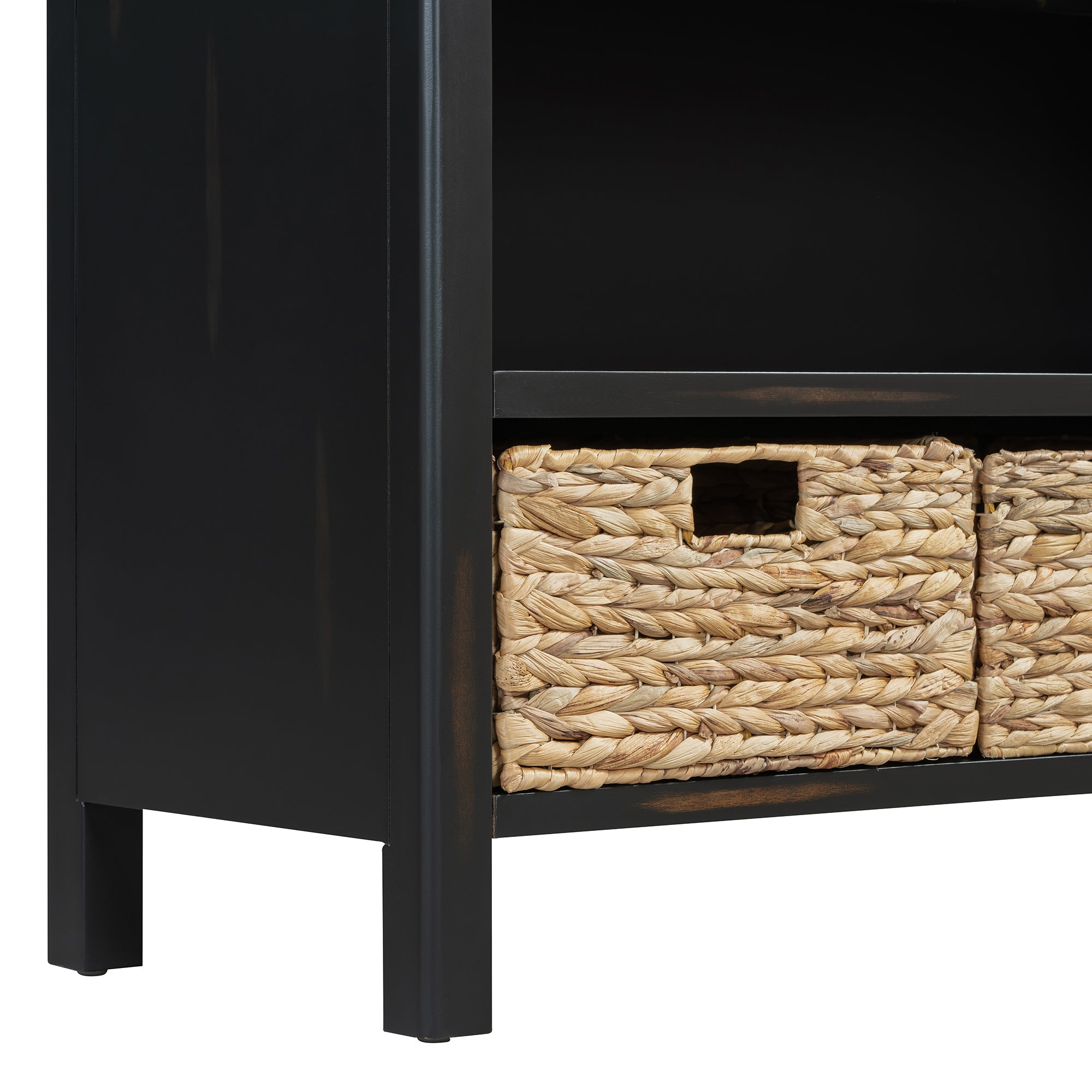 Coronate Console Table with Drawers and Water Hyacinth Woven Baskets