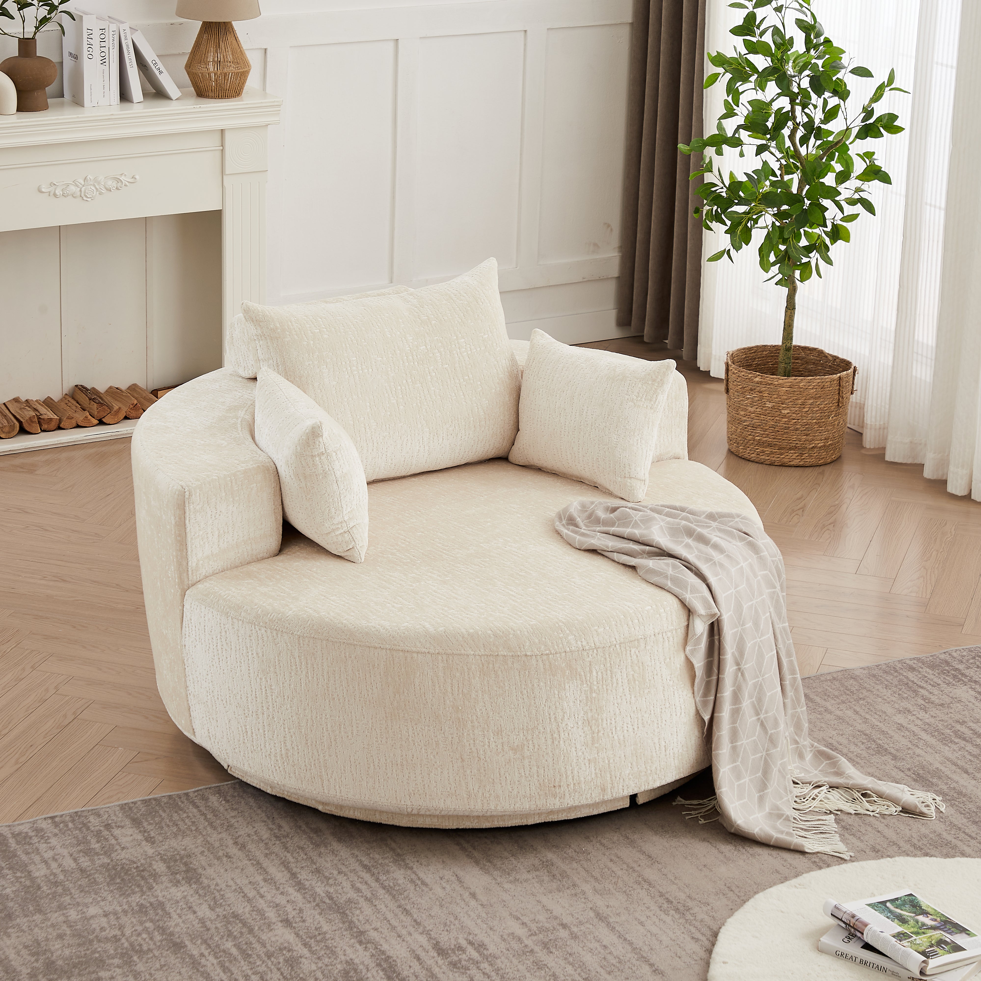 Oversized Chenille Swivel Lounge Chair