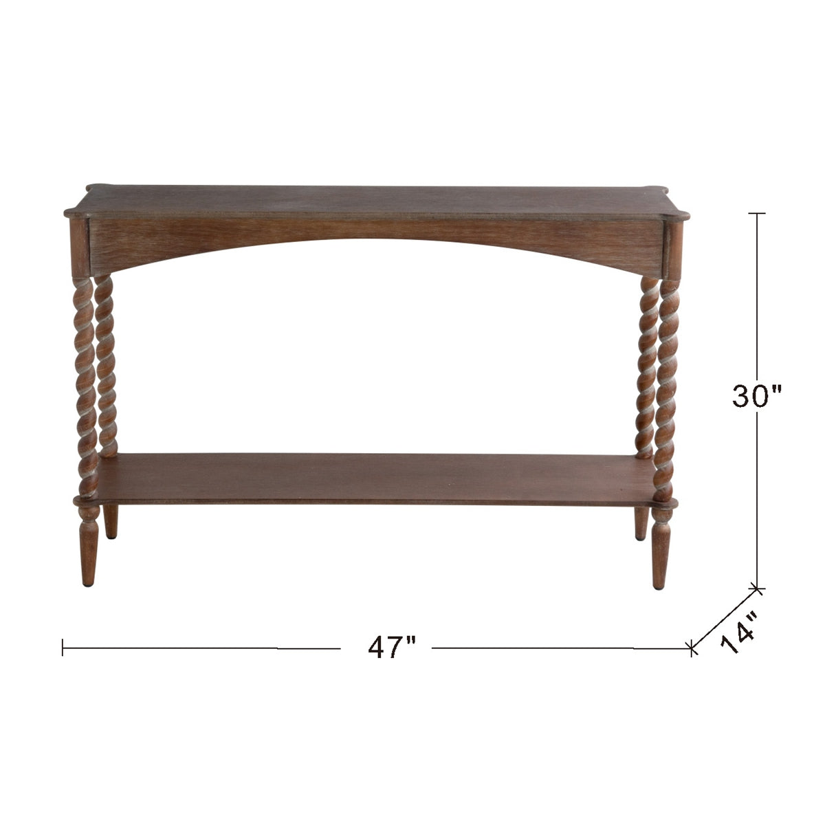Rustic Brown Wood Console Table with Turned Spiral Legs