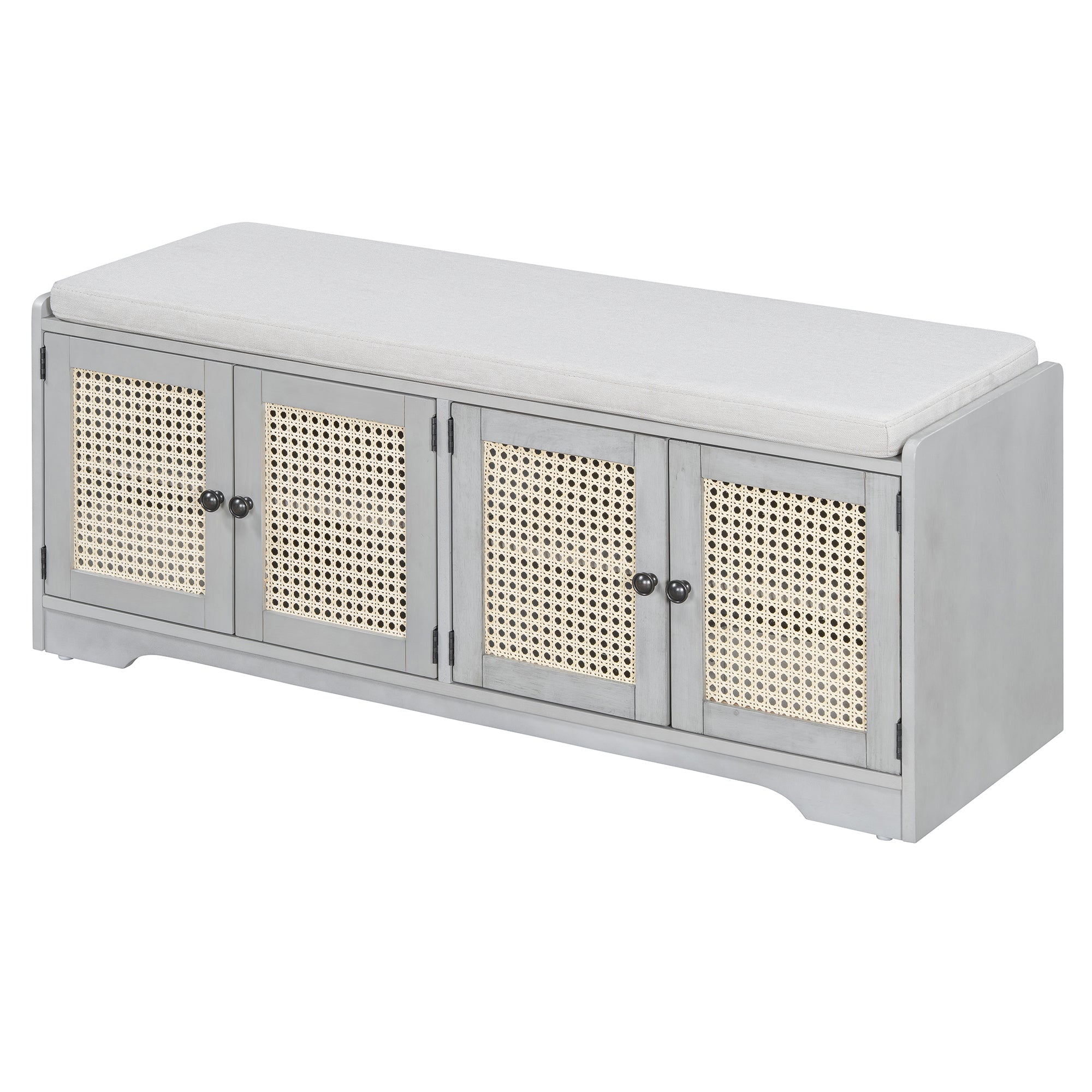 Storage Bench with Rattan Doors