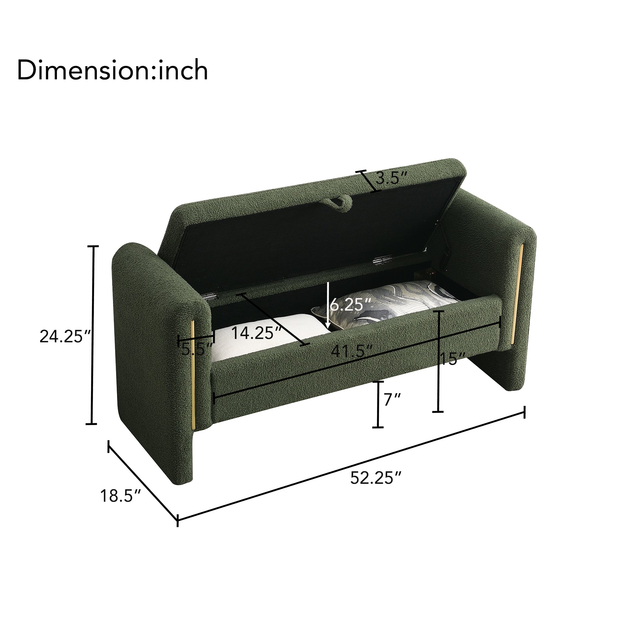 Modern Teddy Bench with Arms and Storage