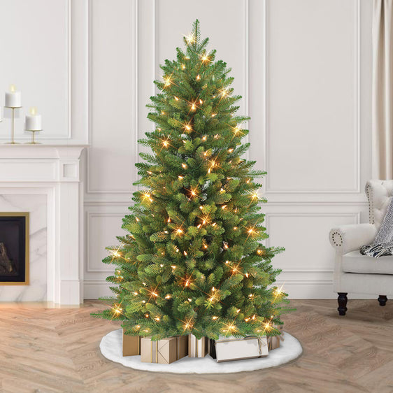 4.5 ft Pre-lit Slim Westford Spruce Artificial Christmas Tree with Clear Lights Metal Stand