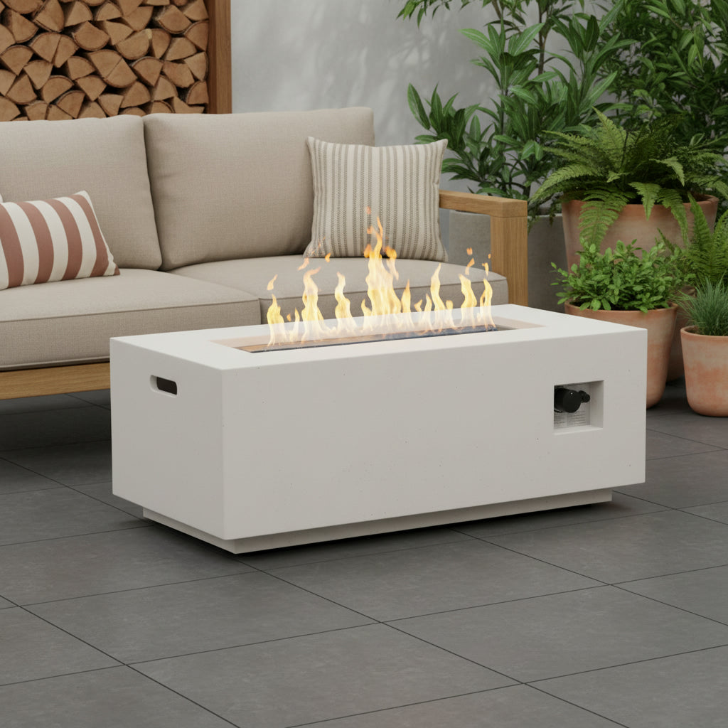 40" Outdoor 40,000 BTU Rectangular MGO Concrete Propane Fire Pit, Tank Cover Not Included