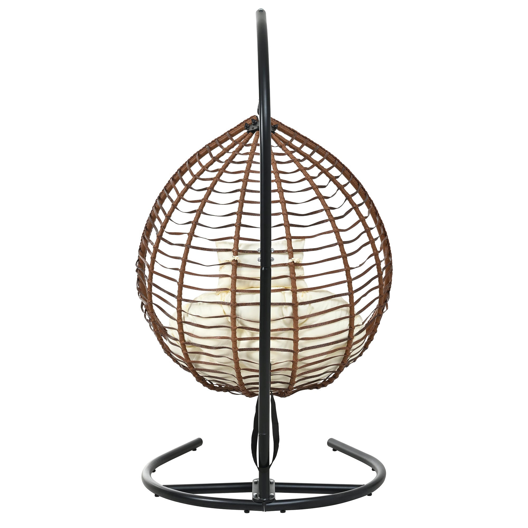 Foldable Rattan Egg Swing Chair with Iron Frame, Plush Cushion & Removable Headrest
