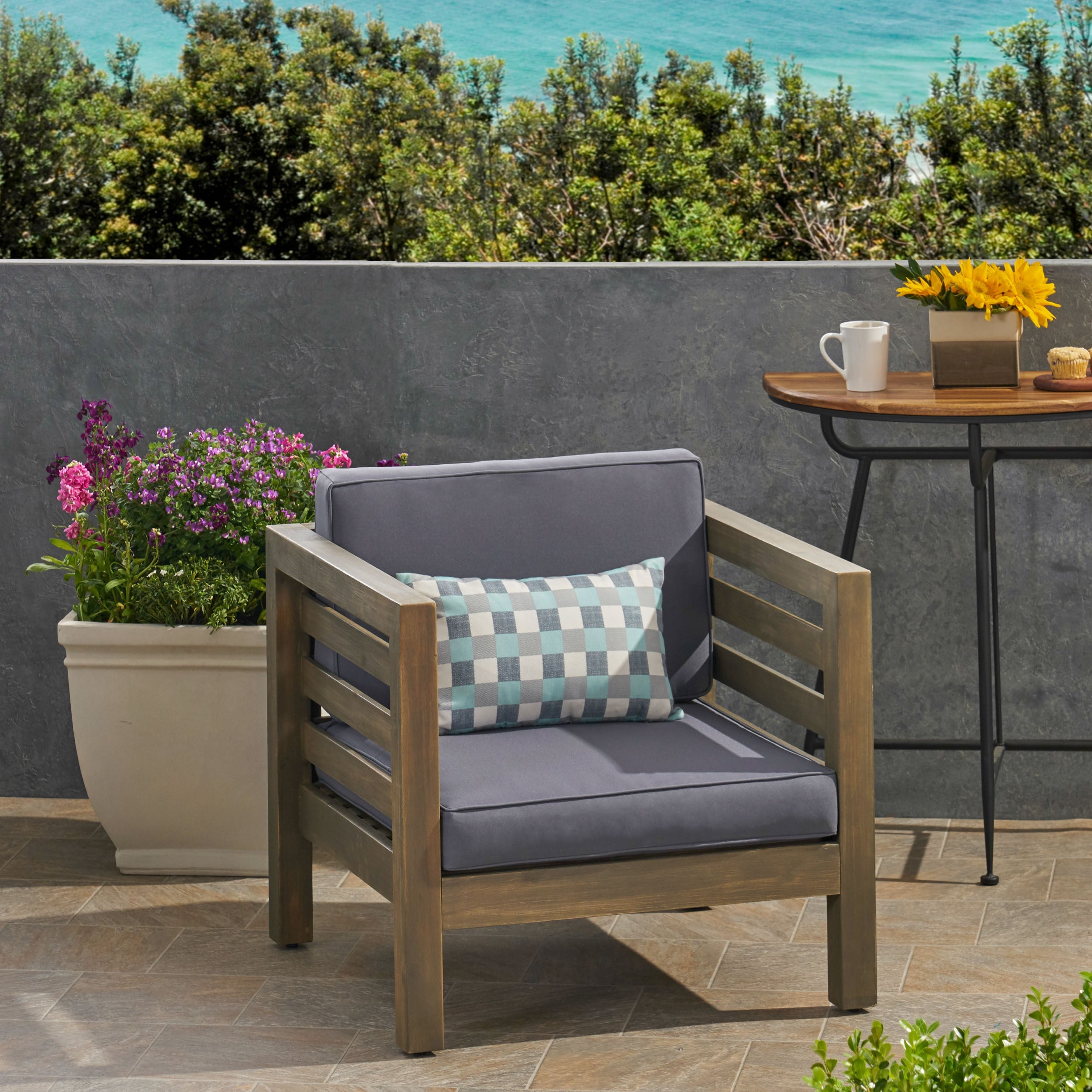 Oana Outdoor Acacia Wood Club Chair with Cushion