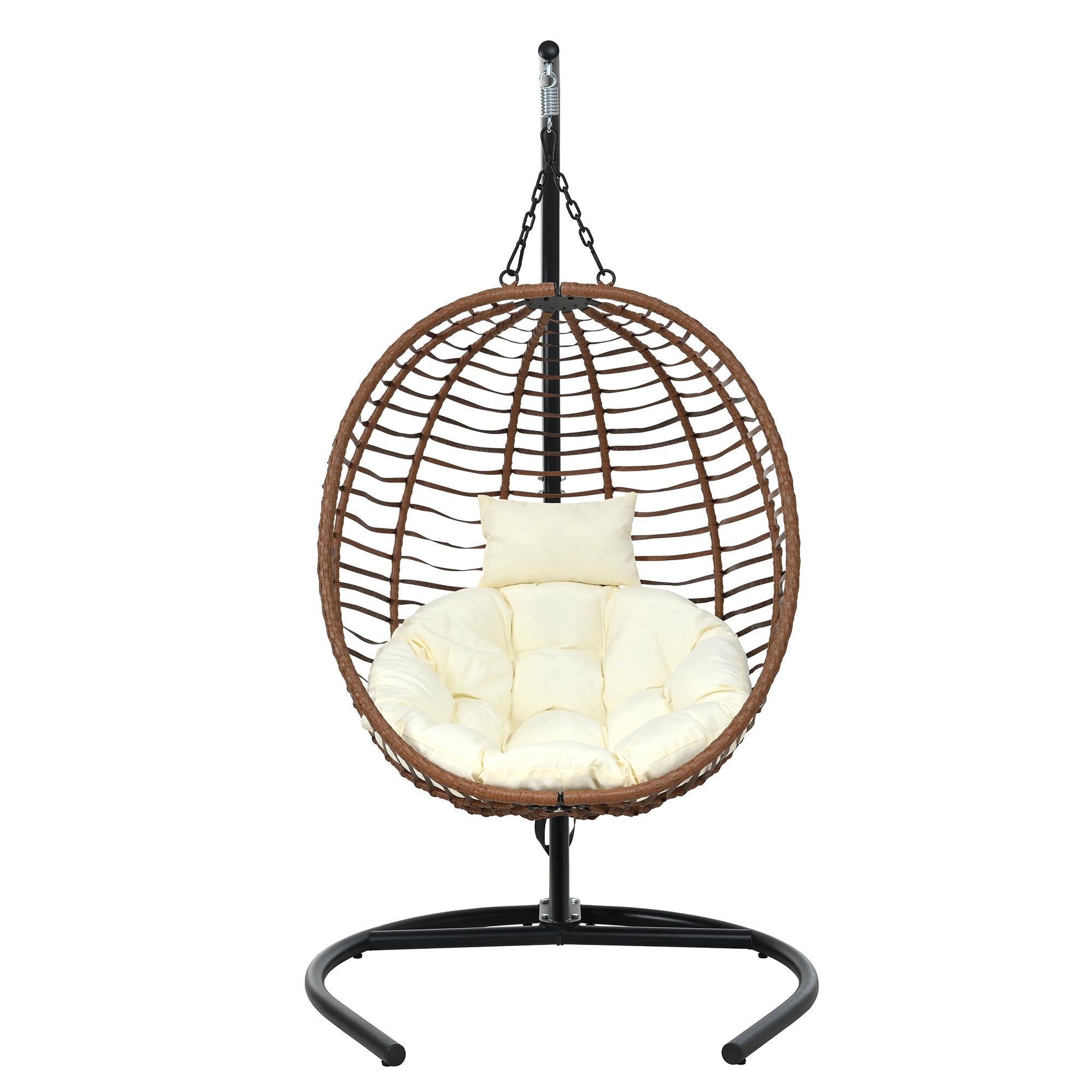 Folding Hanging Swinging Egg Chair with Stand & Tufted Cushion