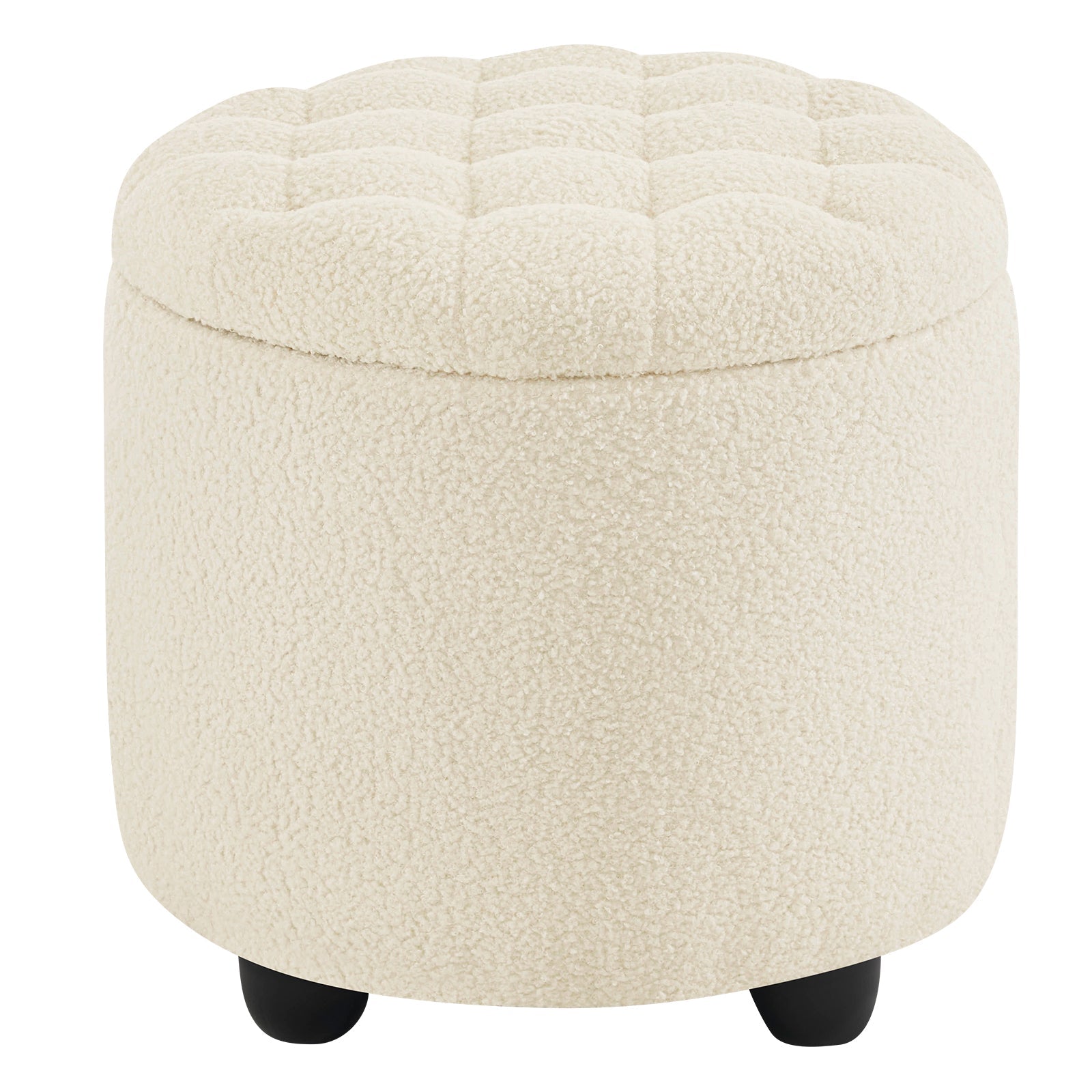 Small Upholstered Circle Pouf Footstool with Removable Lid Storage