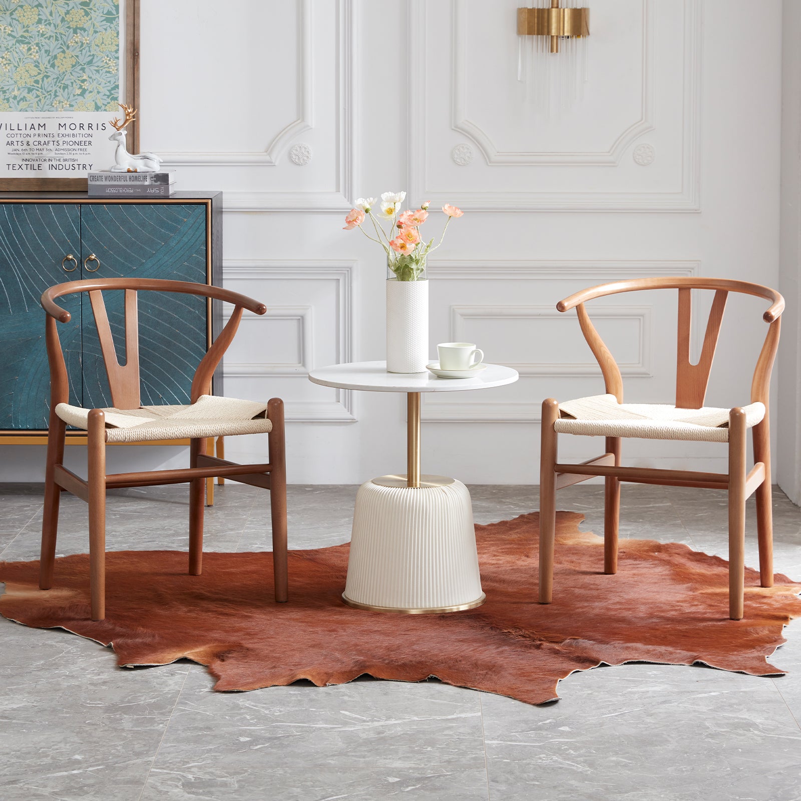Wishbone Dining Chairs with Woven Seat, Set of 2