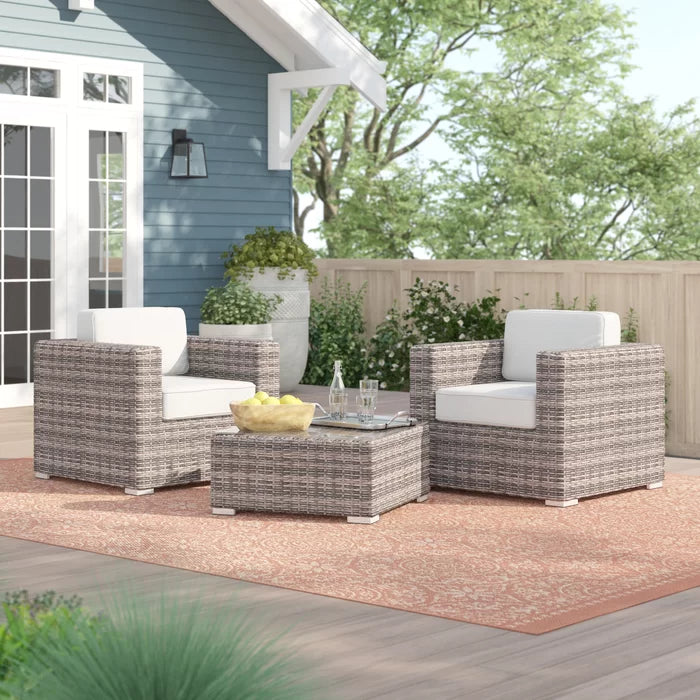 Modern All-Weather Wicker Outdoor Accent Chairs, 3-Piece Set